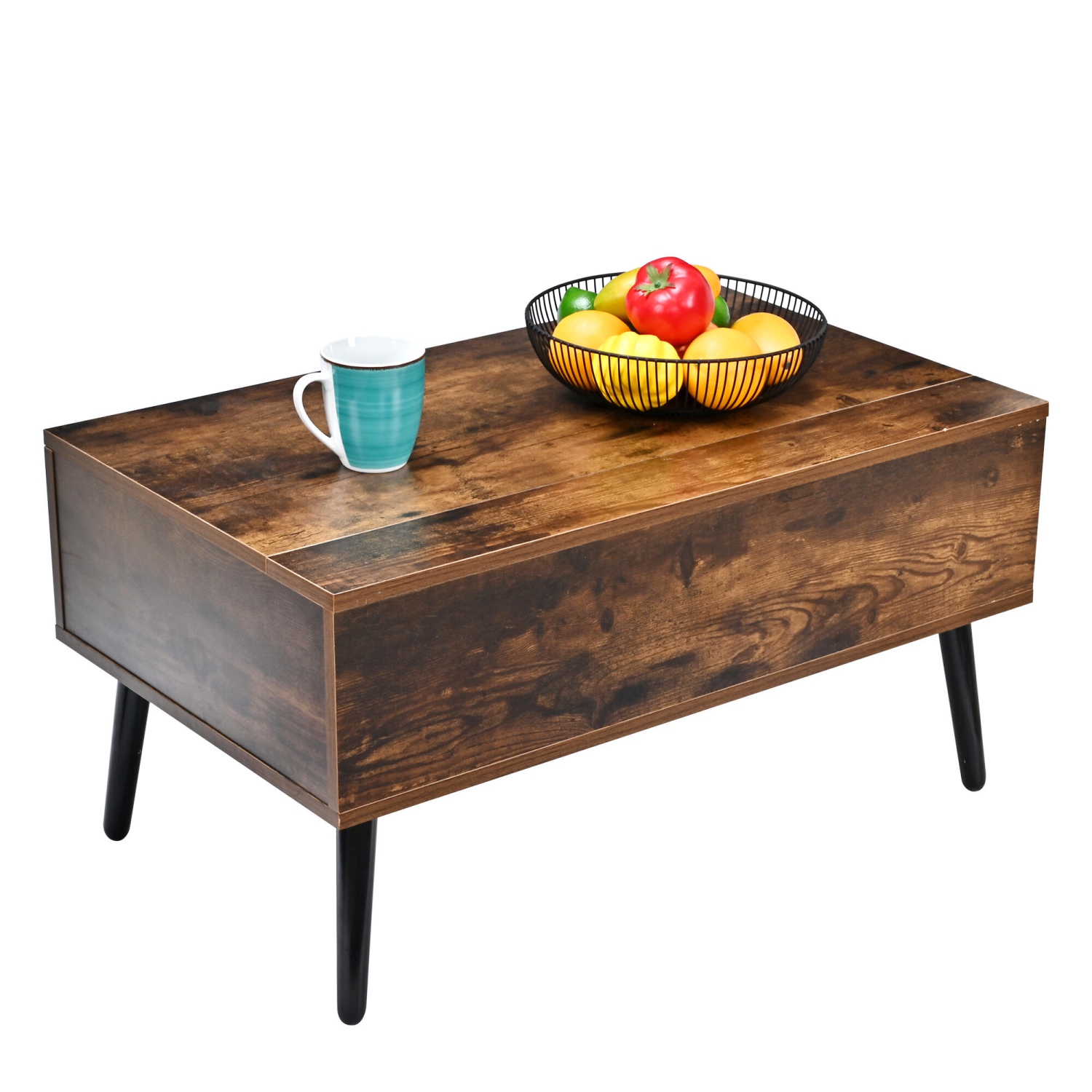 Table basse en bois à dessus relevable avec compartiment de rangement dissimulé, table de service à thé 31,5&nbsp;po pour salle de séjour, salle de