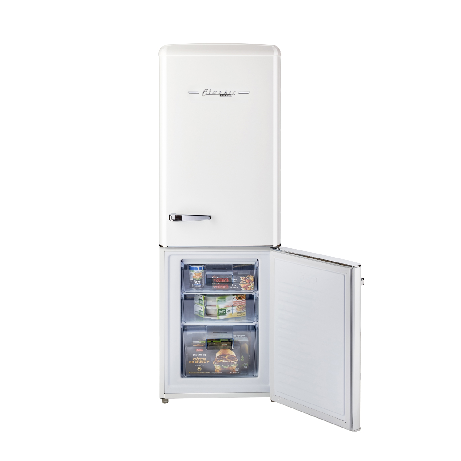 Grattez et bosselé – Électroménagers rétro uniques 22&nbsp;po 7 pi3 avec Réfrigérateur à congélateur inférieur (UGP-215L W AC) – Blanc guimauve,