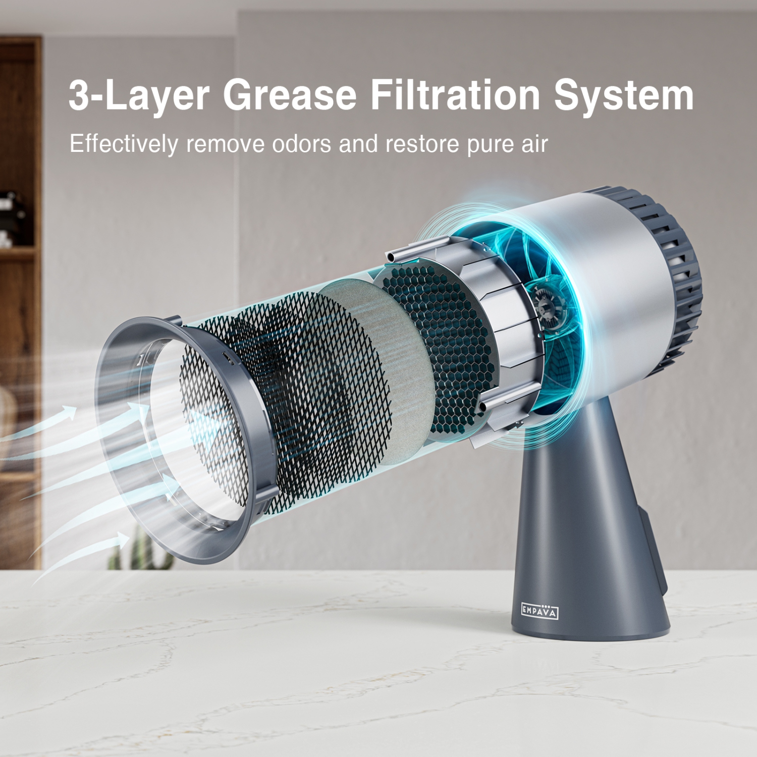 6.65-inch Portable Countertop Ductless Range Hood – Kitchen Stove 3-Speed Exhaust Fan - Workbench Air Purifier in Gray