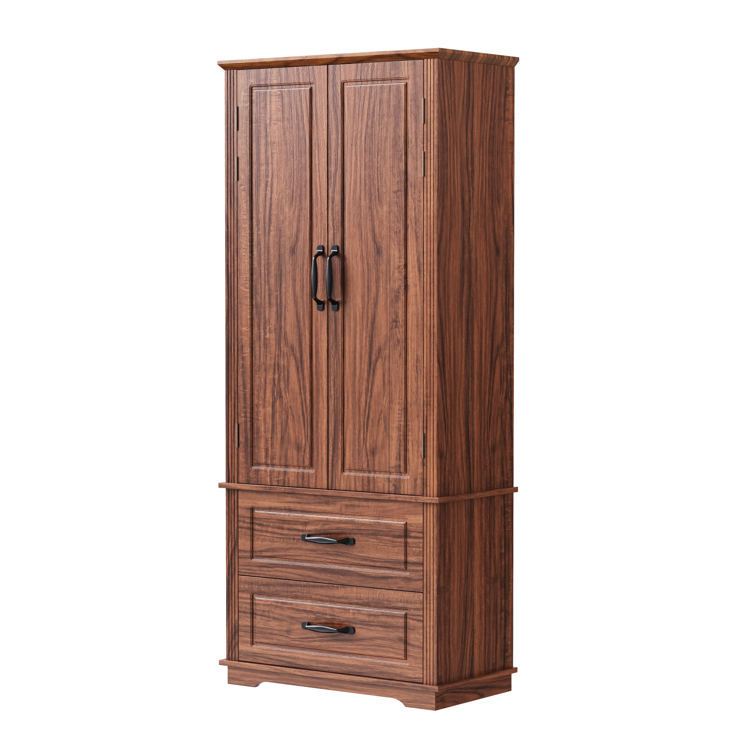 Kepooman 71" Farmhouse Kitchen Pantry Cabinet with 2 Large Drawers,Embossed Texture Freestanding Cupboard Cabinet with 8 Door Shelves and 3 Cabinet