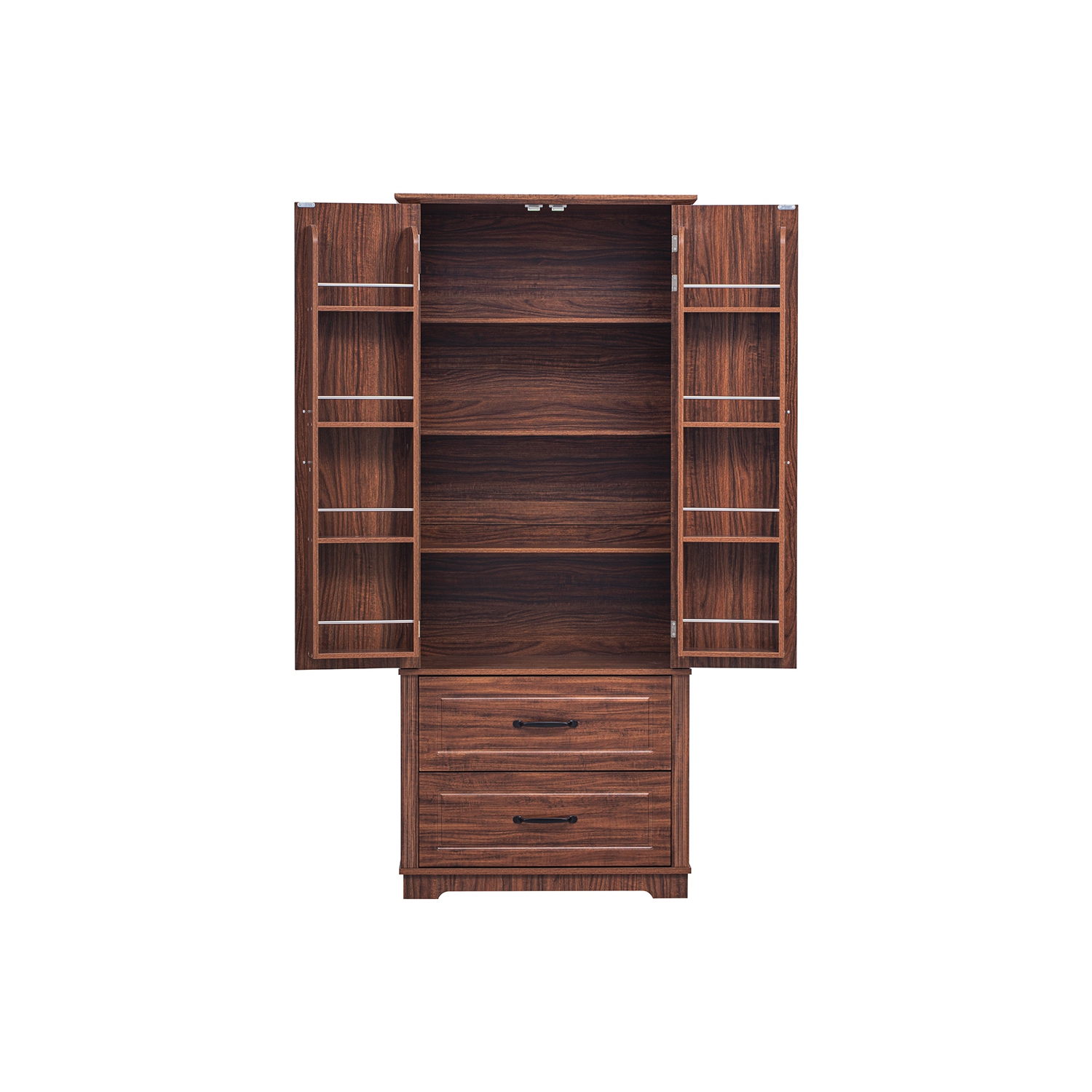 Kepooman 71" Farmhouse Kitchen Pantry Cabinet with 2 Large Drawers,Embossed Texture Freestanding Cupboard Cabinet with 8 Door Shelves and 3 Cabinet