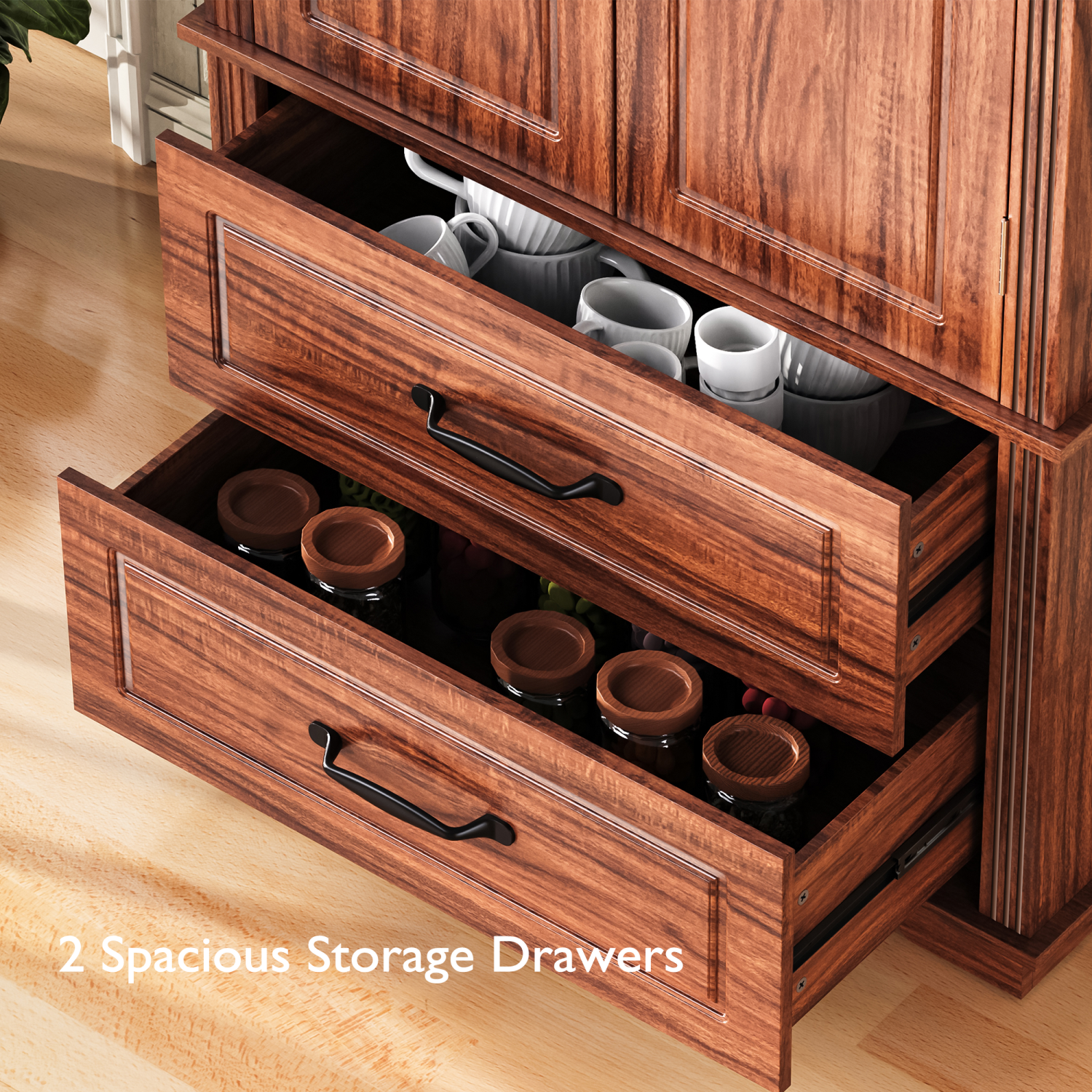 Kepooman 71" Farmhouse Kitchen Pantry Cabinet with 2 Large Drawers,Embossed Texture Freestanding Cupboard Cabinet with 8 Door Shelves and 3 Cabinet