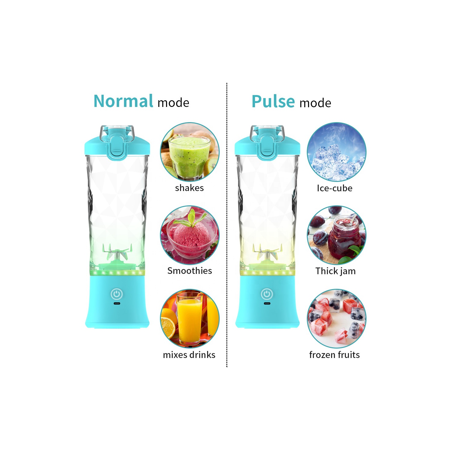 New juicer, 600ml large capacity juicer, rechargeable multi-function ice fruit processor, mini blender - sky blue