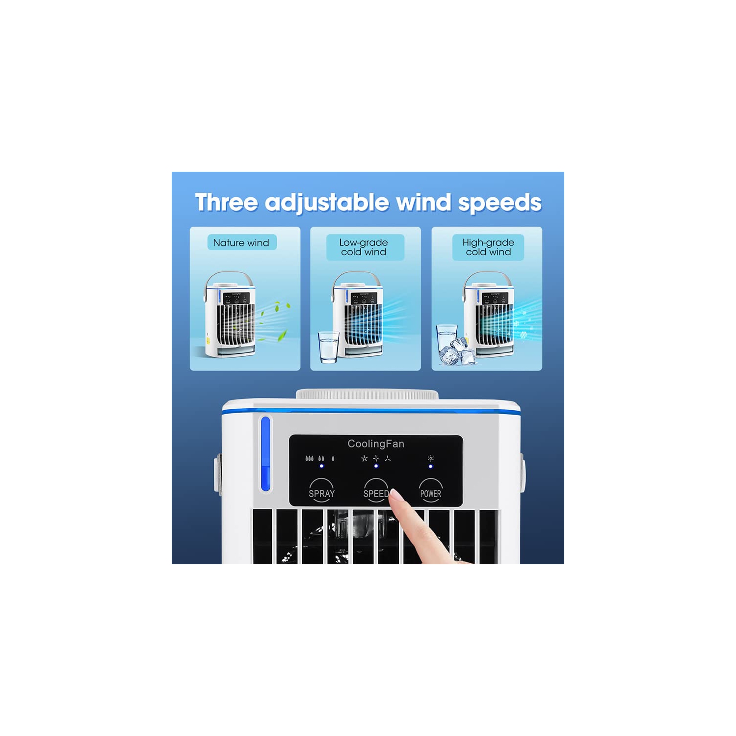 Portable Air Conditioners Fan, Evaporative Air Cooler with 3 Cool Mist & 3 Speeds, Desktop Cooling Fan with Humidifier for Room Bedroom Office