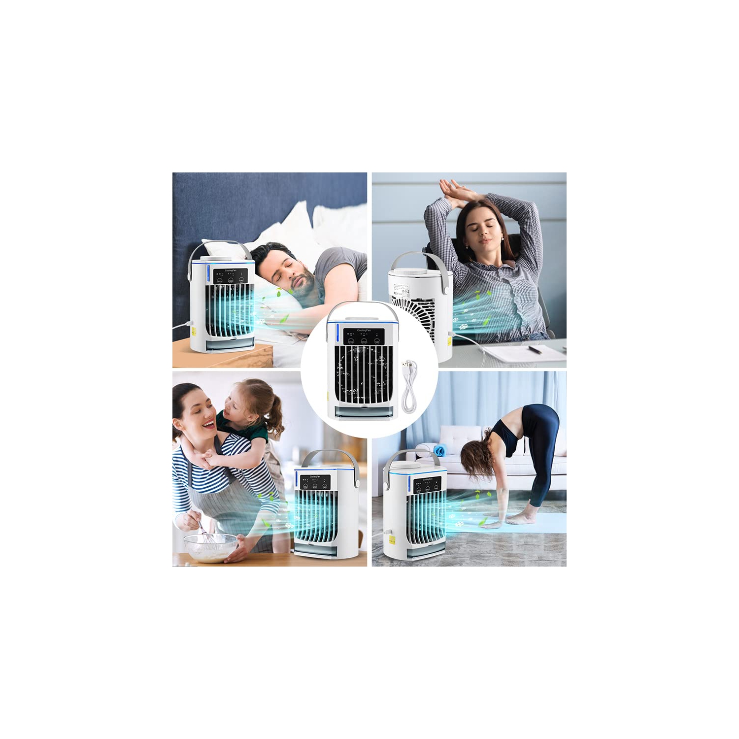 Portable Air Conditioners Fan, Evaporative Air Cooler with 3 Cool Mist & 3 Speeds, Desktop Cooling Fan with Humidifier for Room Bedroom Office