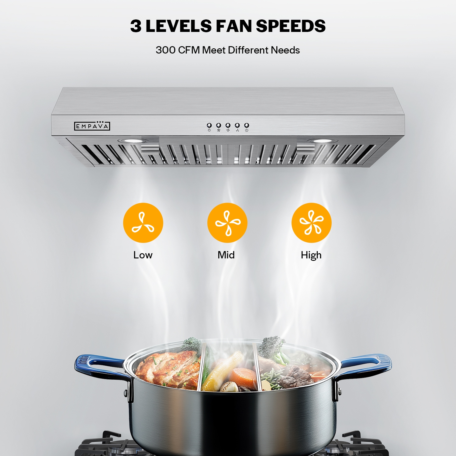 Ultrathin Series 30 in. 300 CFM Ductless Under Cabinet Range Hood for Compact Kitchen with Push Button Controls - Carbon filter – 3 Speeds Fans in