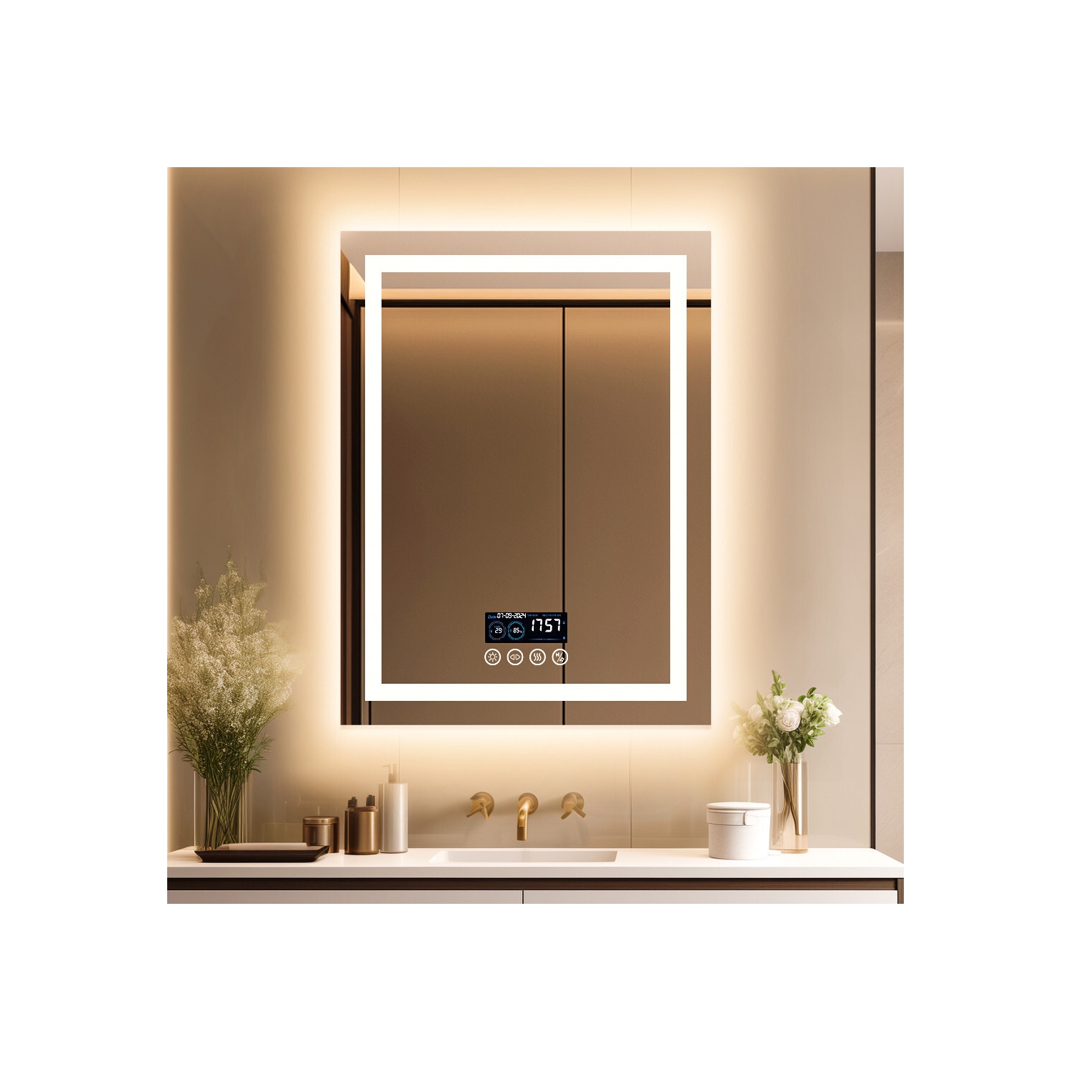 LUVODI 24"x32" LED Bathroom Mirror with Lights, Built-in Bluetooth Speaker, Anti-Fog Dimmable 3 Lights Setting Backlit + Front Lit, Lighted Vanity