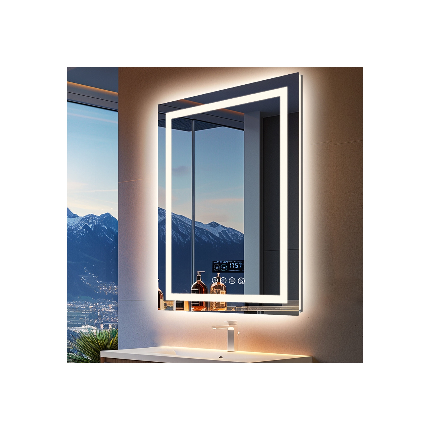 LUVODI 28"x36" LED Bathroom Mirror with Lights, Built-in Bluetooth Speaker, Anti-Fog Dimmable 3 Lights Setting Backlit + Front Lit, Lighted Vanity