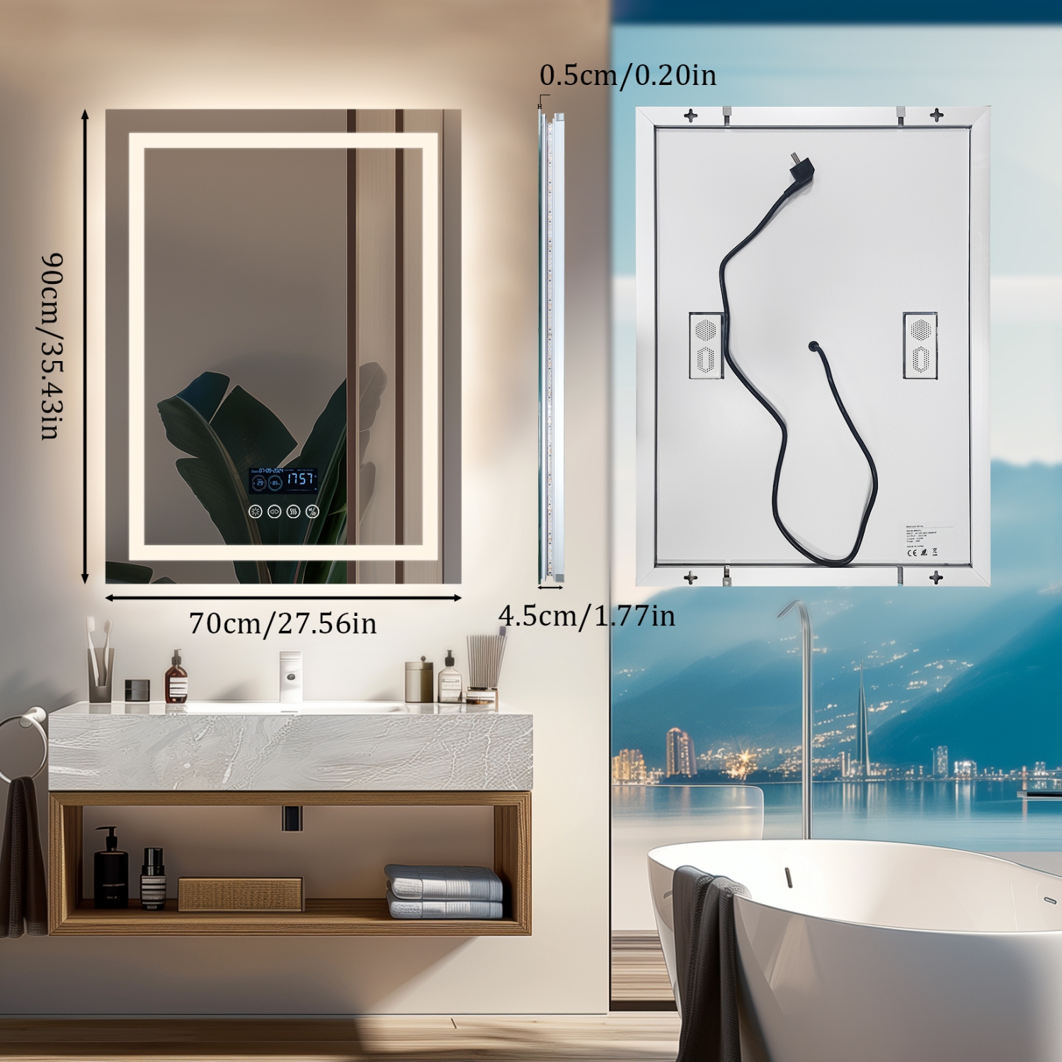 LUVODI 28"x36" LED Bathroom Mirror with Lights, Built-in Bluetooth Speaker, Anti-Fog Dimmable 3 Lights Setting Backlit + Front Lit, Lighted Vanity