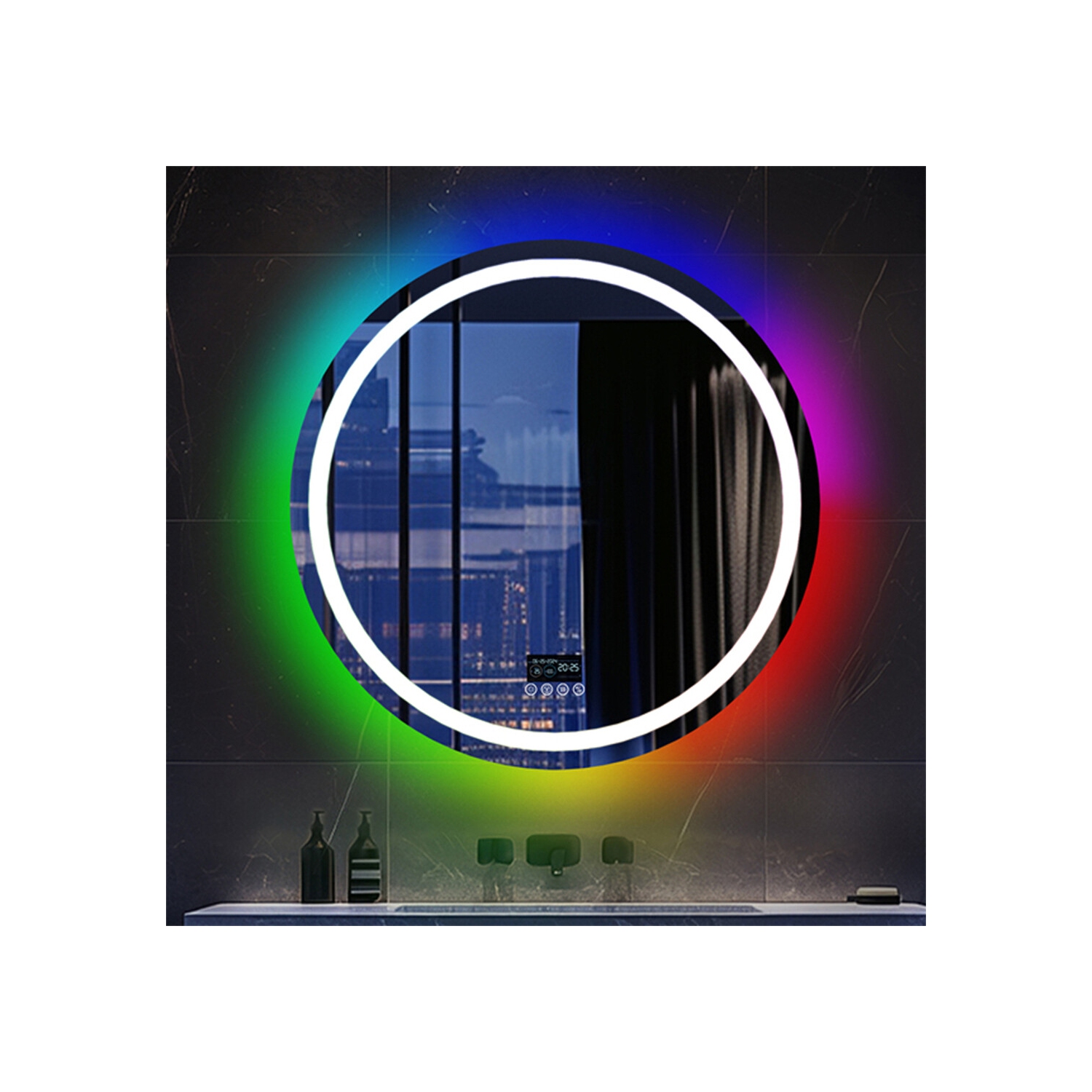 LUVODI 32"x32“ LED Bathroom Mirror with Lights, Bluetooth Speaker, Anti-Fog, Dimmable, RGB Backlit + Front Lighted Bathroom Vanity Mirror for Wall,