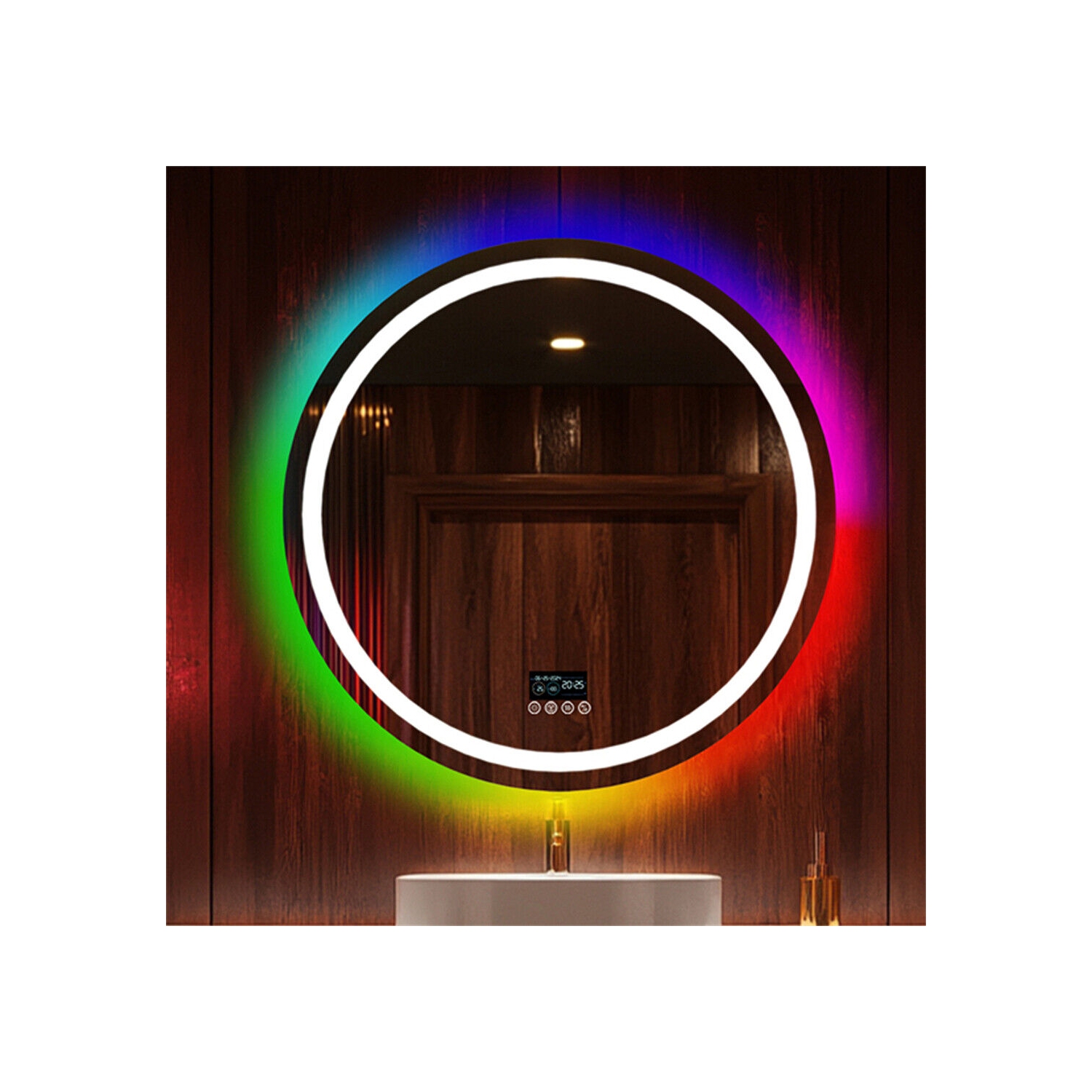 LUVODI 32"x32“ LED Bathroom Mirror with Lights, Bluetooth Speaker, Anti-Fog, Dimmable, RGB Backlit + Front Lighted Bathroom Vanity Mirror for Wall,