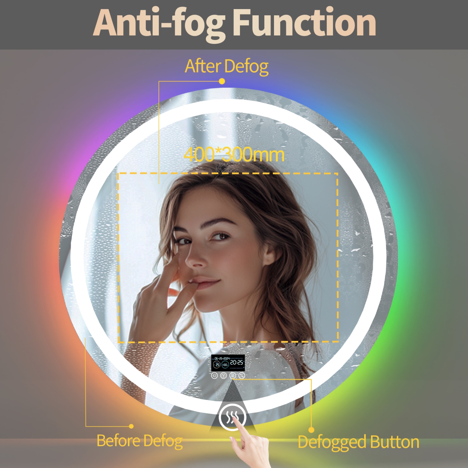 LUVODI 32"x32“ LED Bathroom Mirror with Lights, Bluetooth Speaker, Anti-Fog, Dimmable, RGB Backlit + Front Lighted Bathroom Vanity Mirror for Wall,