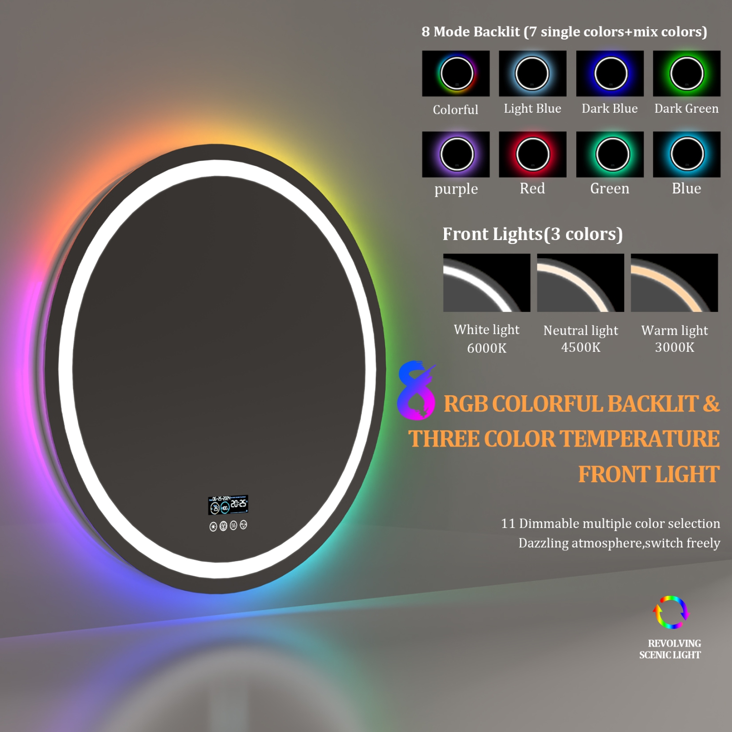 LUVODI 32"x32“ LED Bathroom Mirror with Lights, Bluetooth Speaker, Anti-Fog, Dimmable, RGB Backlit + Front Lighted Bathroom Vanity Mirror for Wall,