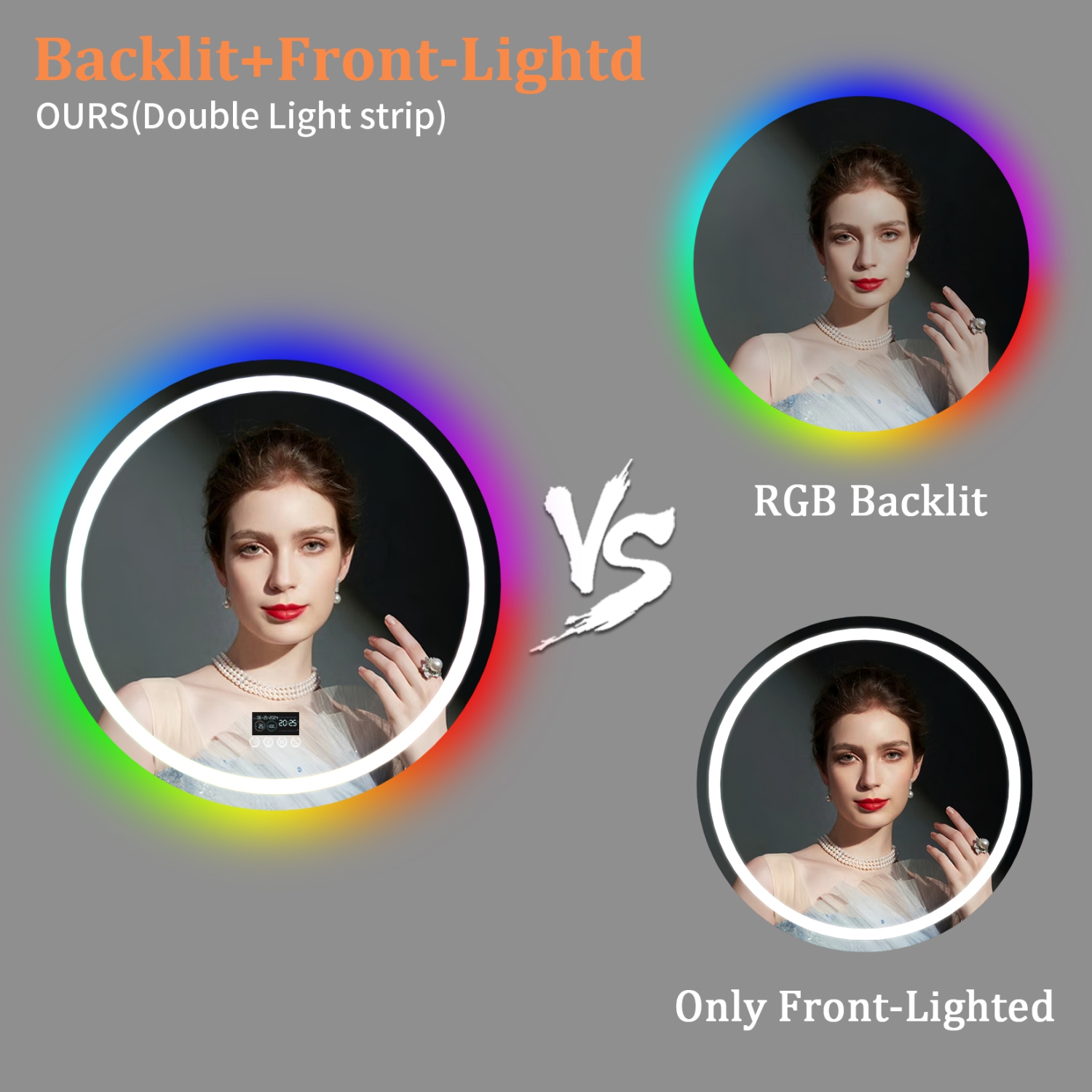 LUVODI 32"x32“ LED Bathroom Mirror with Lights, Bluetooth Speaker, Anti-Fog, Dimmable, RGB Backlit + Front Lighted Bathroom Vanity Mirror for Wall,