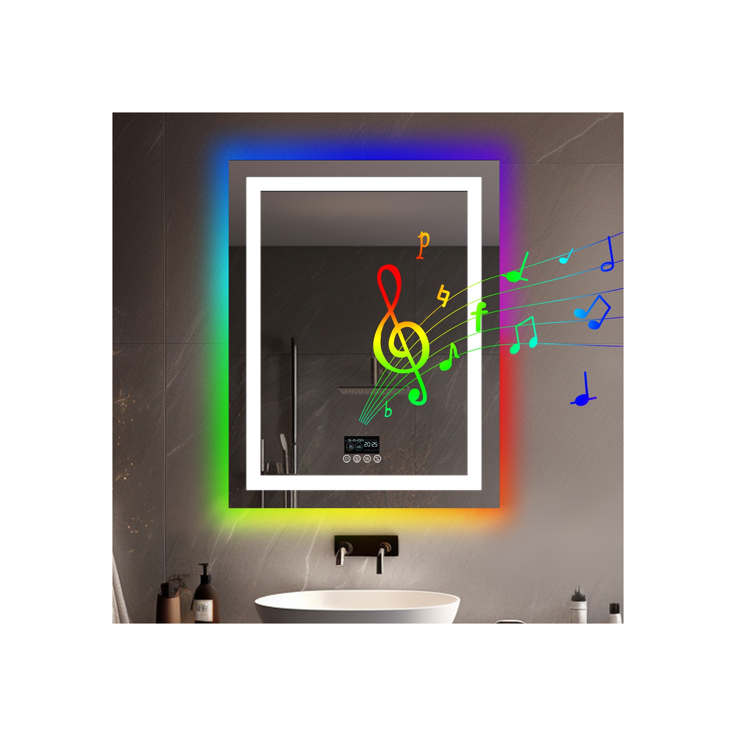 LUVODI 28"x36" LED Bathroom Mirror with Lights, Bluetooth Speaker, Anti-Fog, Dimmable, RGB Backlit + Front Lighted Bathroom Vanity Mirror for Wall,