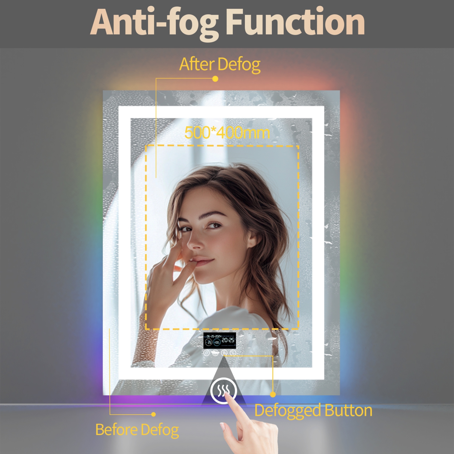 LUVODI 28"x36" LED Bathroom Mirror with Lights, Bluetooth Speaker, Anti-Fog, Dimmable, RGB Backlit + Front Lighted Bathroom Vanity Mirror for Wall,