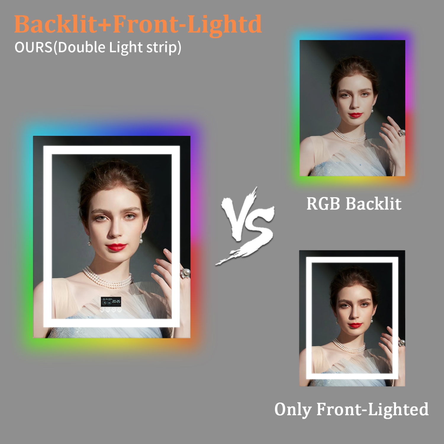 LUVODI 28"x36" LED Bathroom Mirror with Lights, Bluetooth Speaker, Anti-Fog, Dimmable, RGB Backlit + Front Lighted Bathroom Vanity Mirror for Wall,