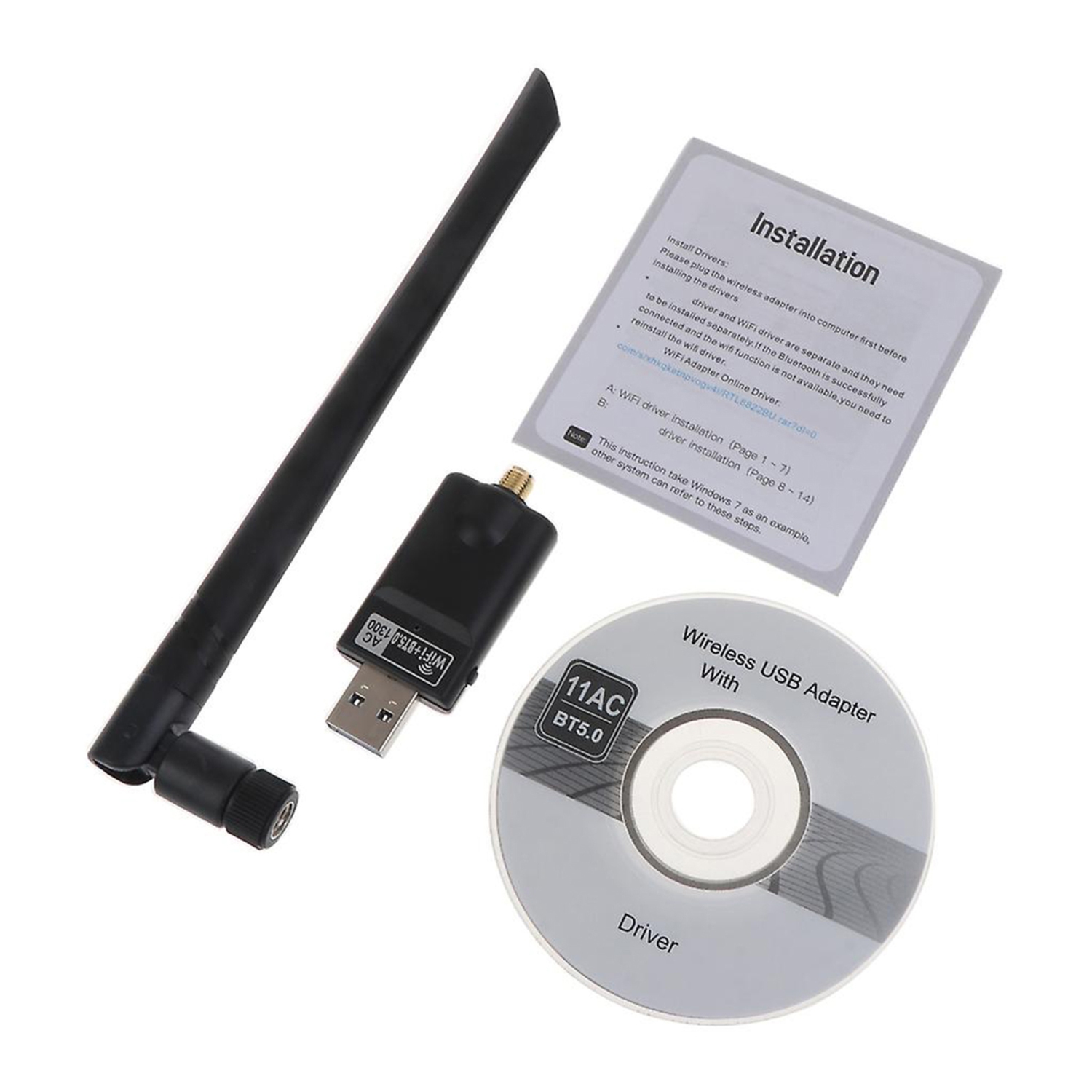 AQVIN AC 1300Mbps Mini Wireless Wi-Fi Adapter | Dual Band 2.4GHz/5GHz | Bluetooth 5.0 | High-Gain 5dBi Antenna - Suitable for Desktop PC, Laptops