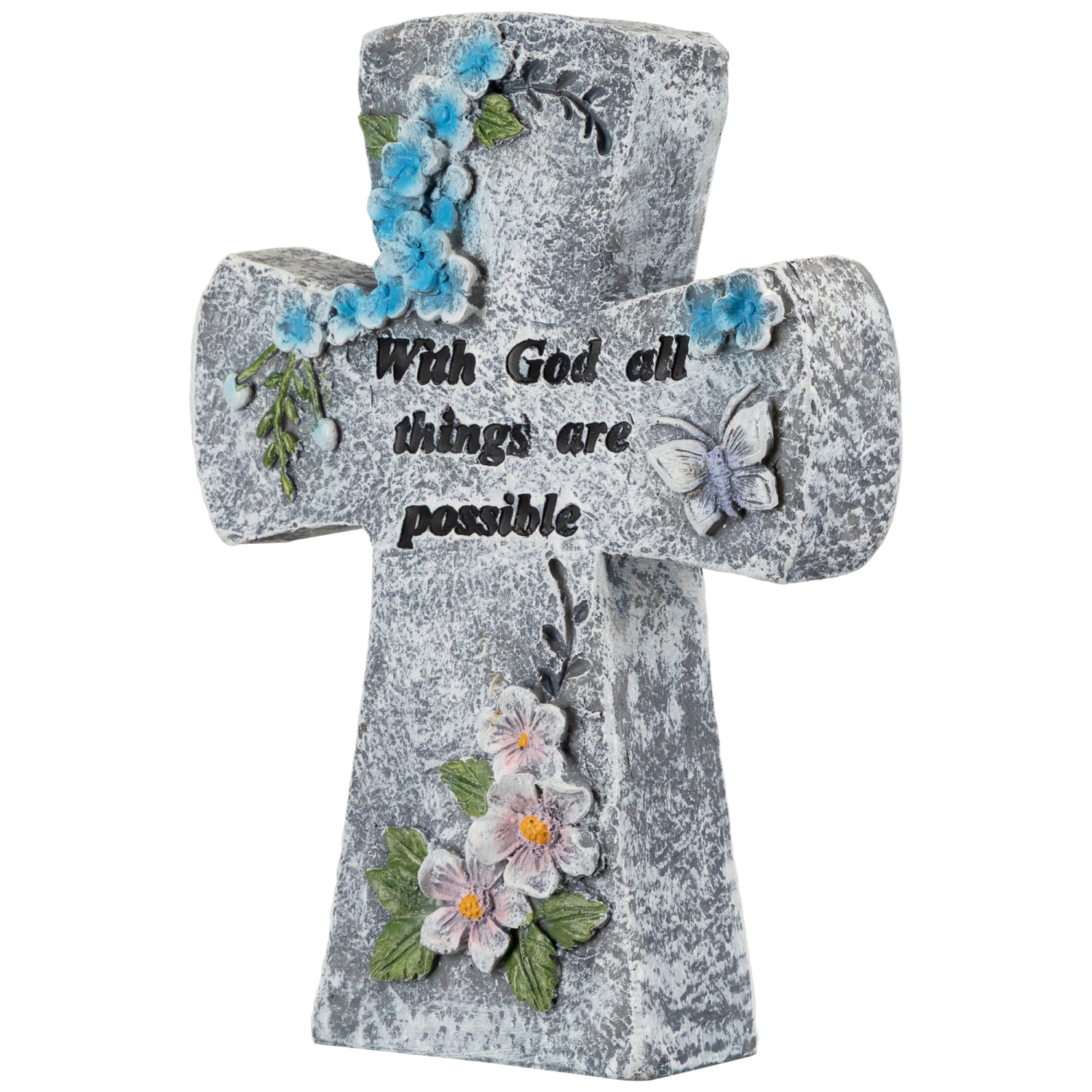 With God All Things Are Possible Floral Cross Statue - 6.75"