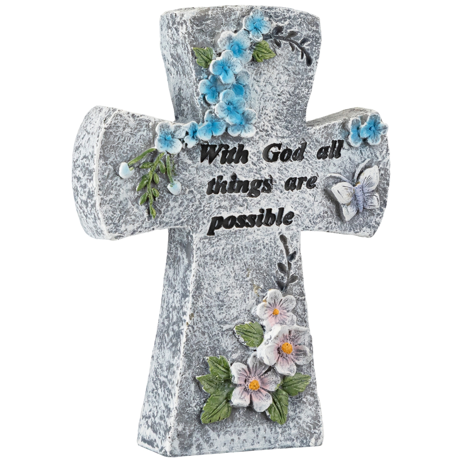 With God All Things Are Possible Floral Cross Statue - 6.75"