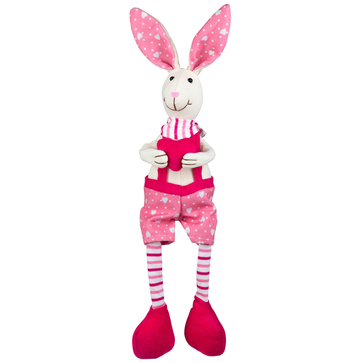 Boy Sitting Easter Rabbit Decoration with Dangling Legs - 16.5" - Pink and Cream