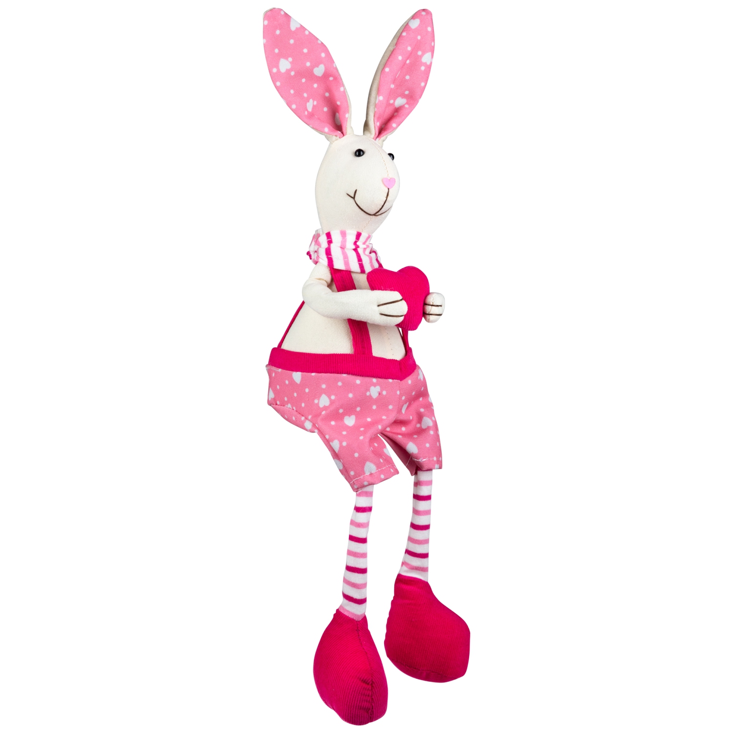 Boy Sitting Easter Rabbit Decoration with Dangling Legs - 16.5" - Pink and Cream