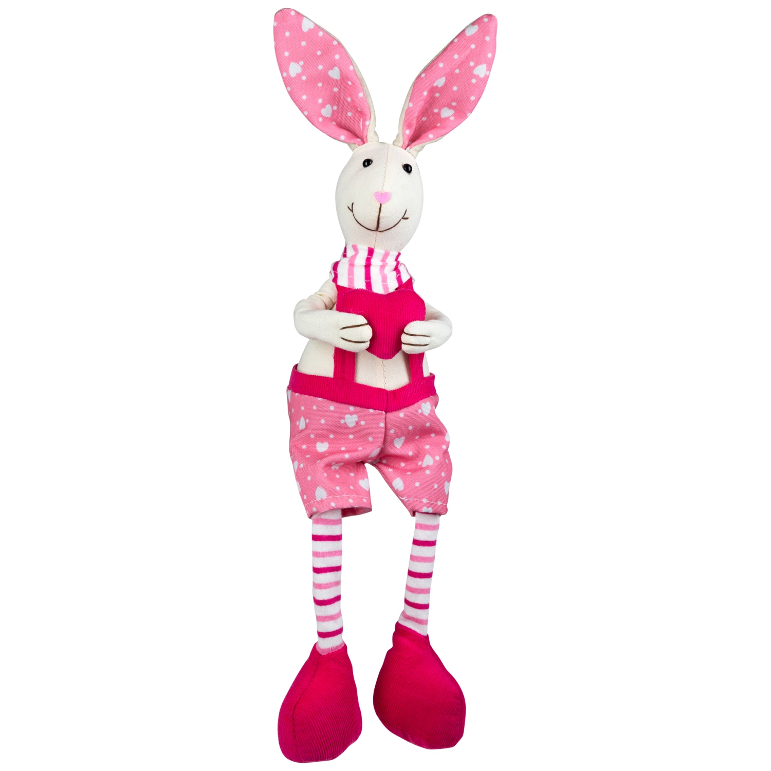 Boy Sitting Easter Rabbit Decoration with Dangling Legs - 16.5" - Pink and Cream
