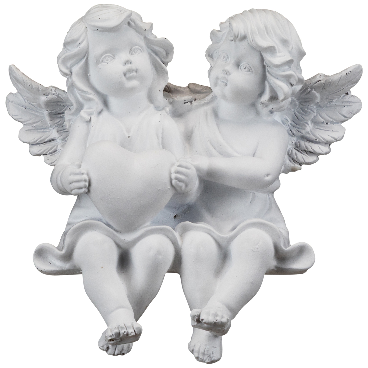 Sitting Boy and Girl Cherubs with Heart Statue - 6.75"