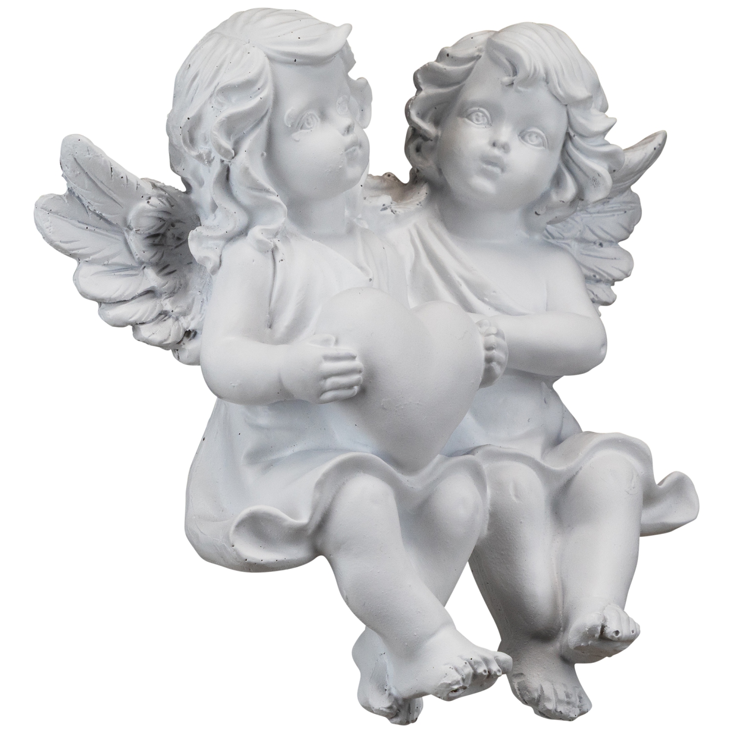 Sitting Boy and Girl Cherubs with Heart Statue - 6.75"