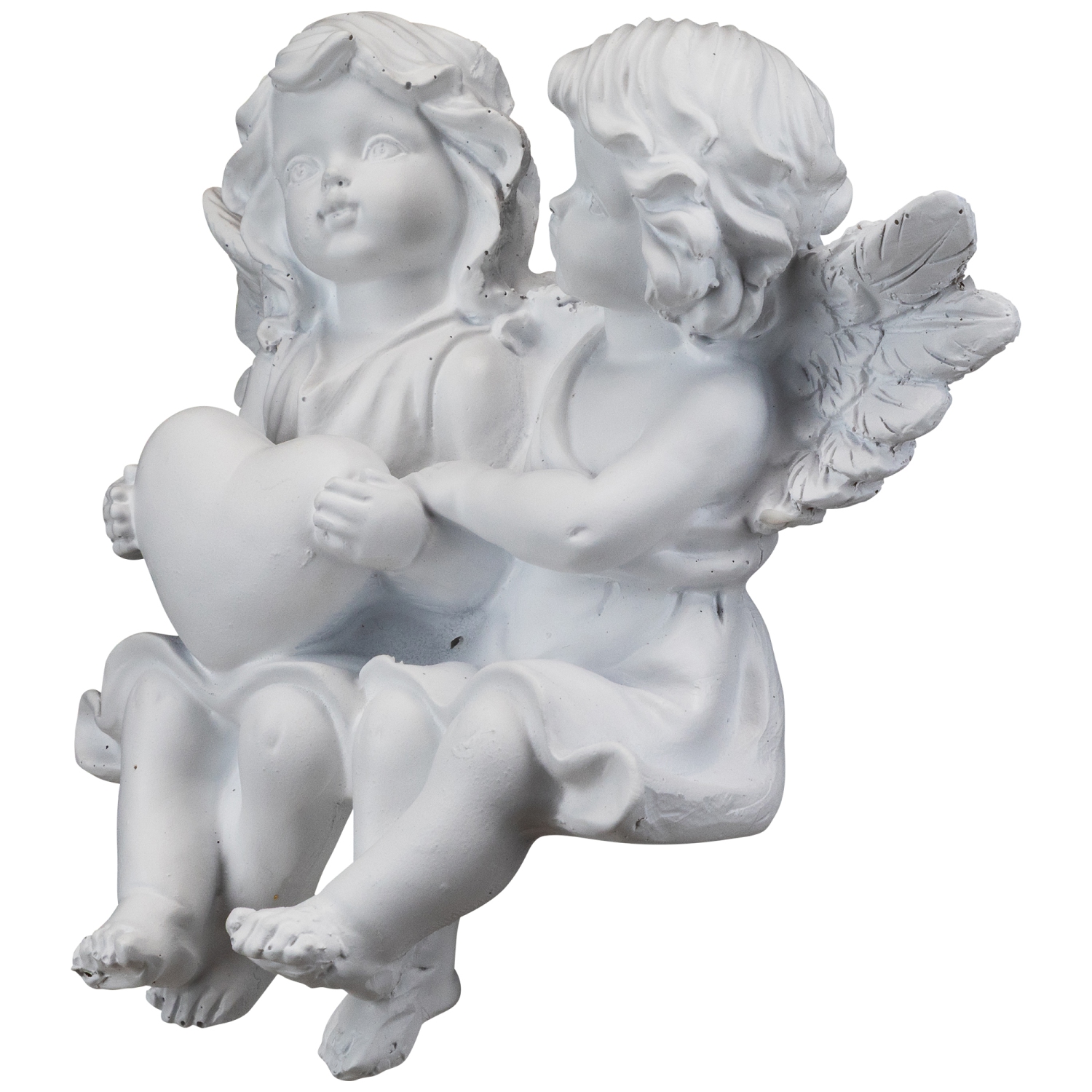 Sitting Boy and Girl Cherubs with Heart Statue - 6.75"