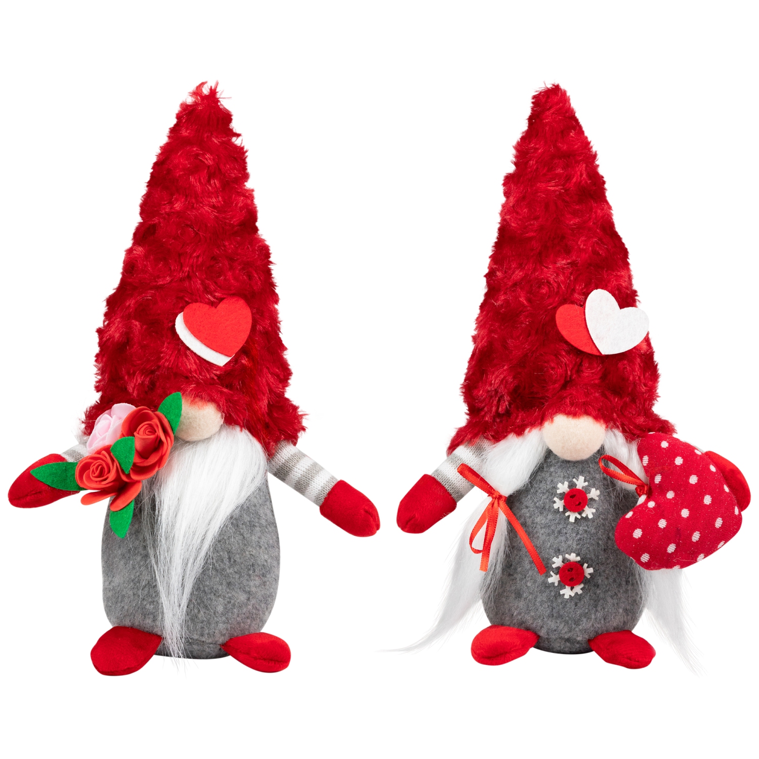 Fuzzy Hat Valentine's Day Gnomes - 11.5" - Red and Gray - Set of 2