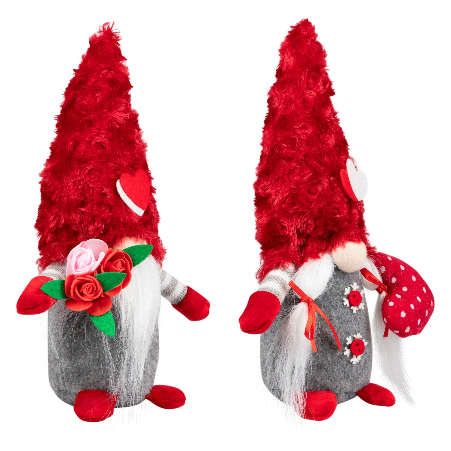 Fuzzy Hat Valentine's Day Gnomes - 11.5" - Red and Gray - Set of 2