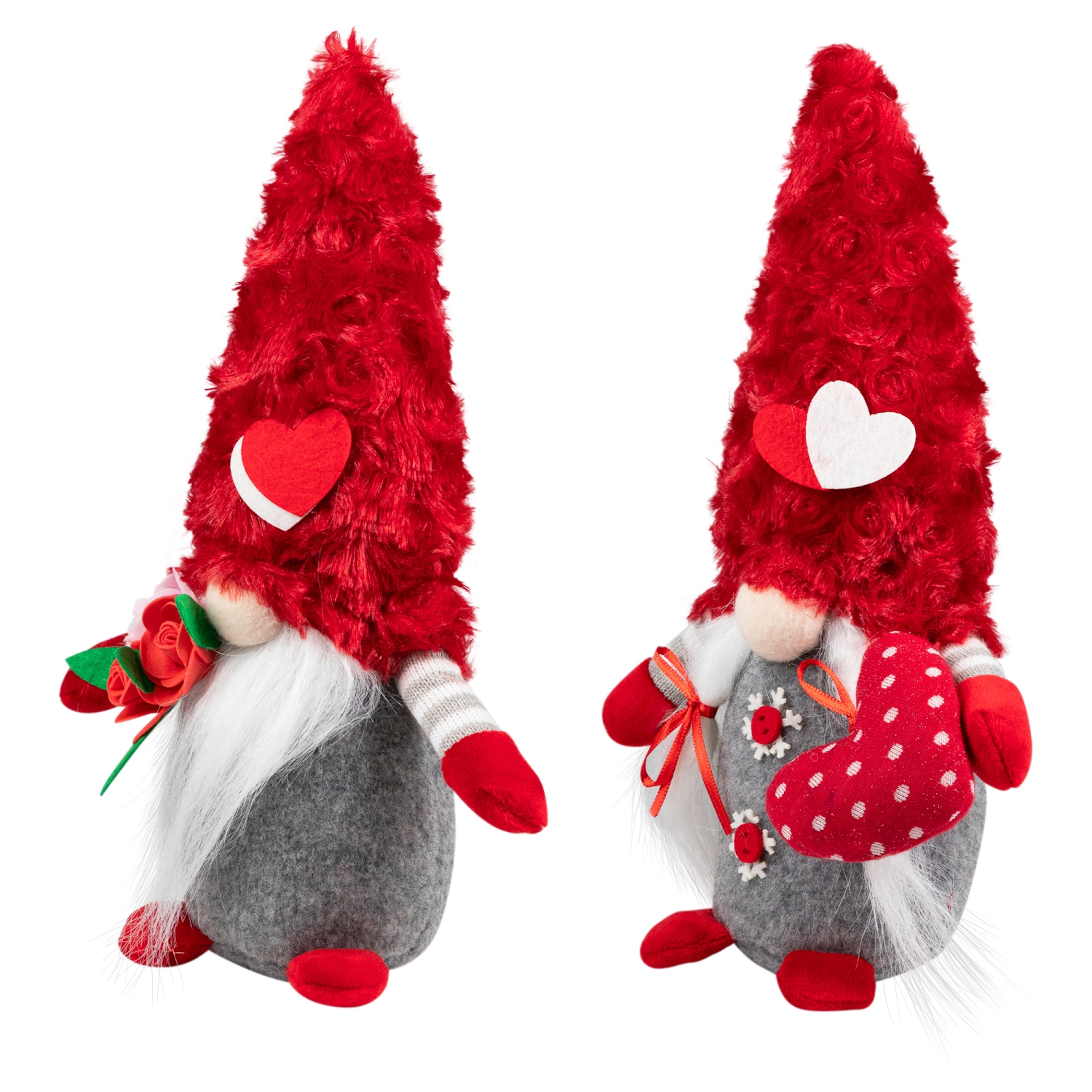 Fuzzy Hat Valentine's Day Gnomes - 11.5" - Red and Gray - Set of 2