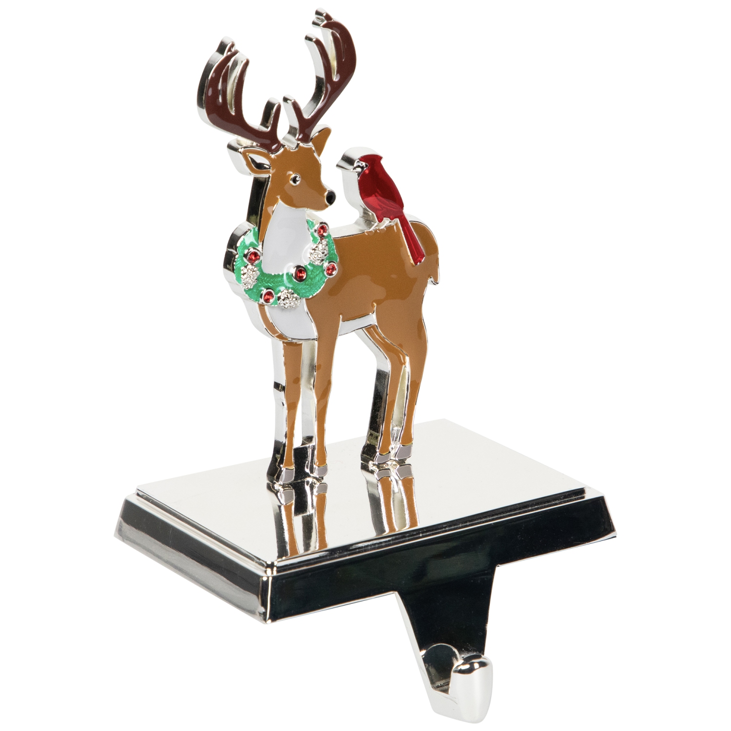 Reindeer Wearing Wreath with Cardinal Christmas Stocking Holder - 4.75"