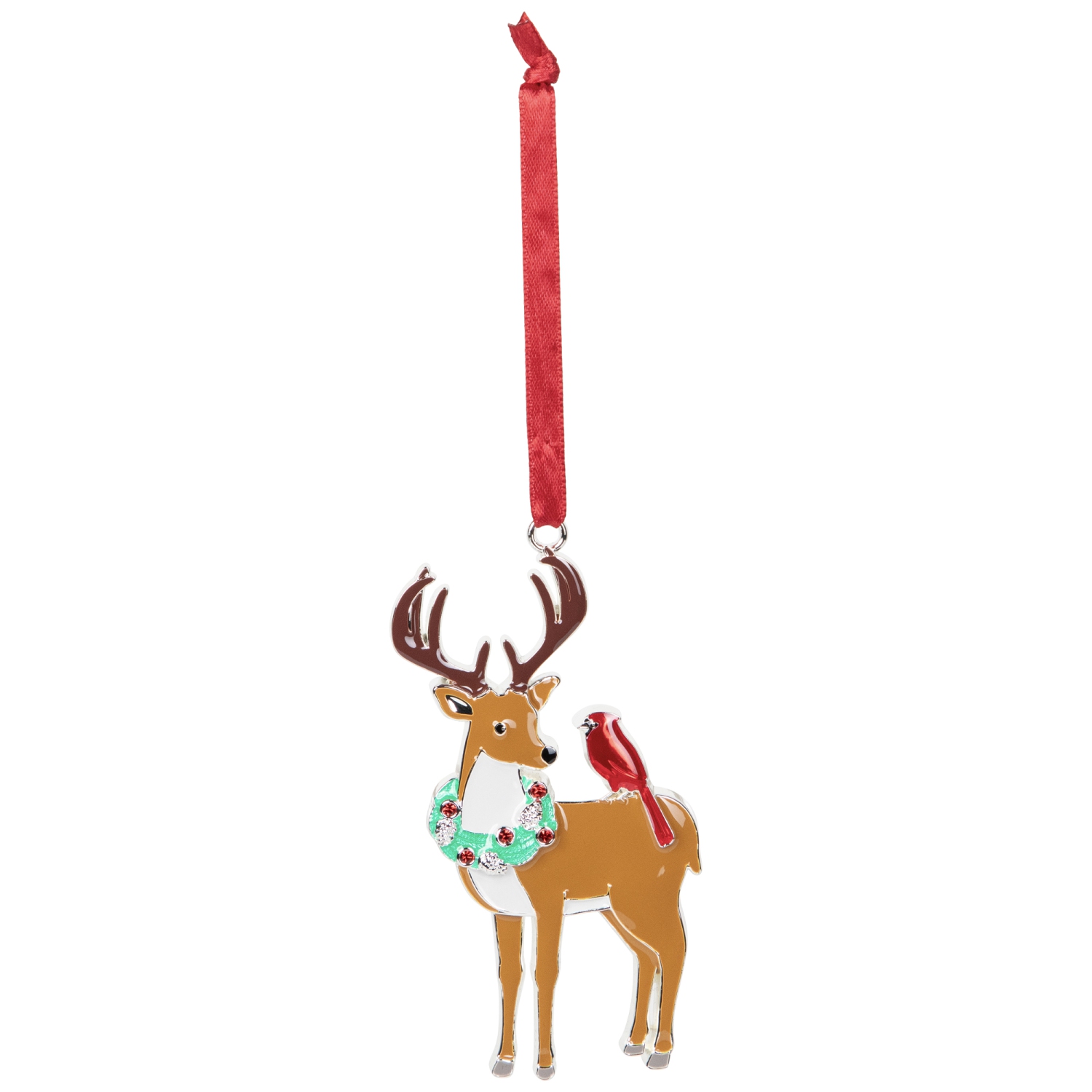 Reindeer with Cardinal and Wreath Christmas Ornament - 4"