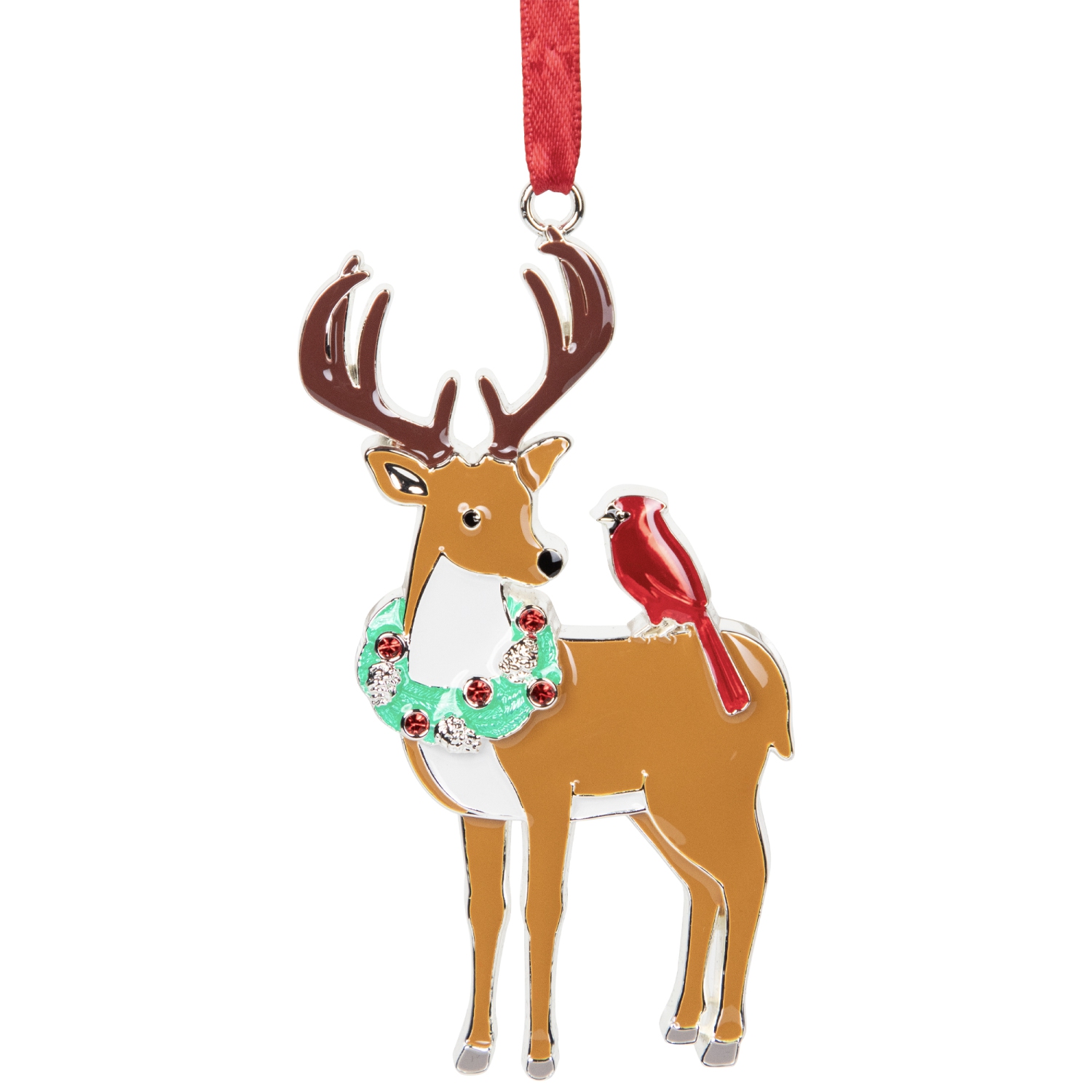 Reindeer with Cardinal and Wreath Christmas Ornament - 4"