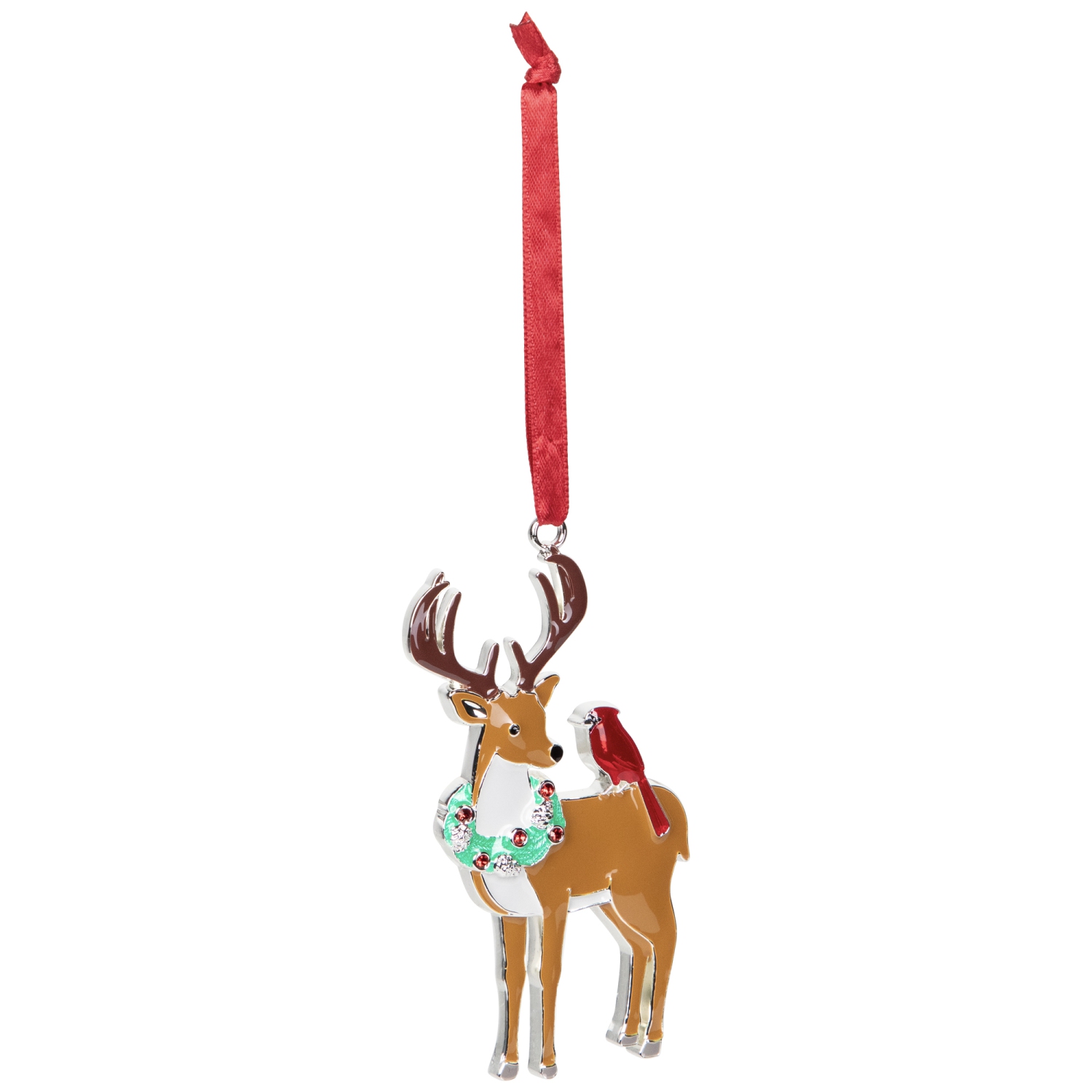 Reindeer with Cardinal and Wreath Christmas Ornament - 4"