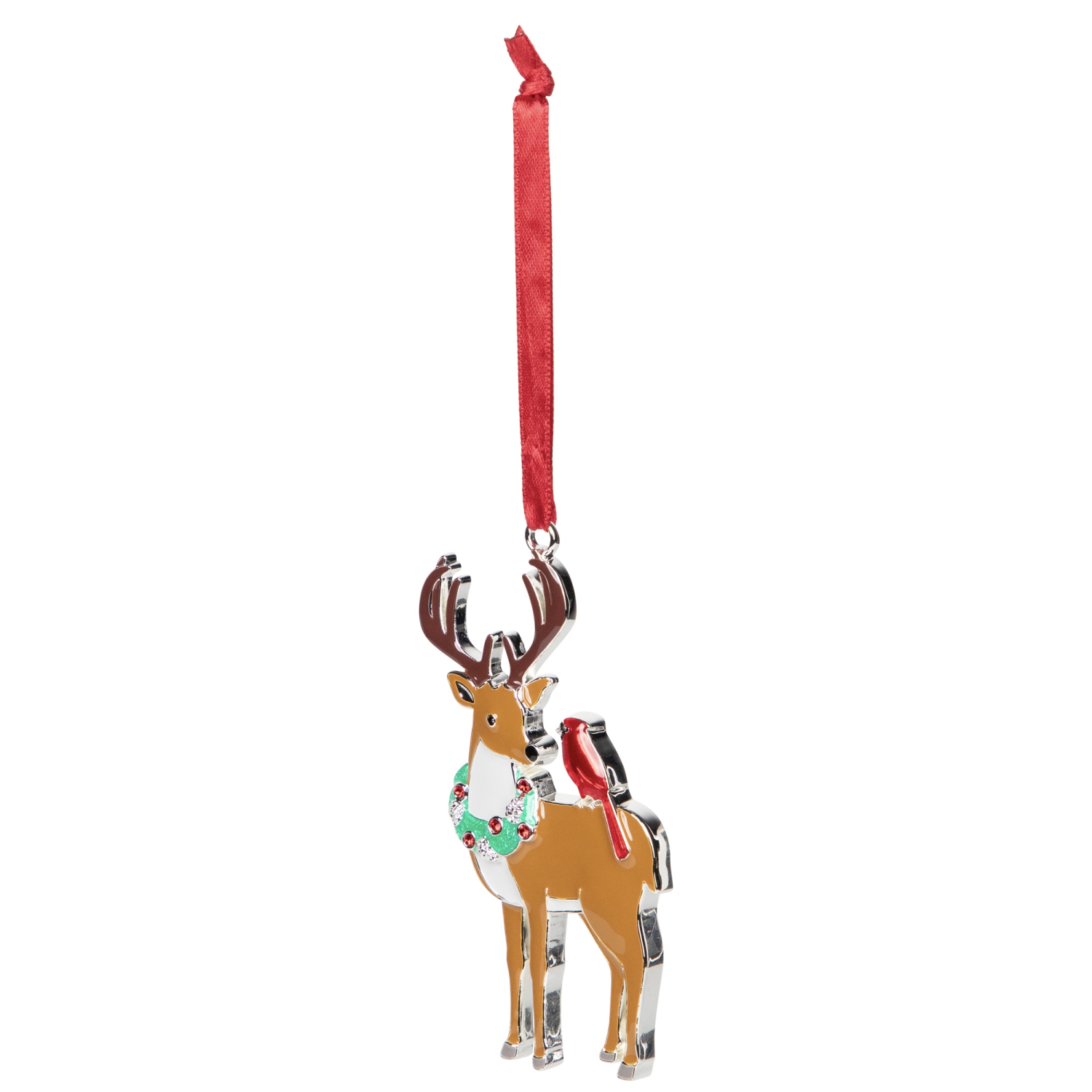 Reindeer with Cardinal and Wreath Christmas Ornament - 4"