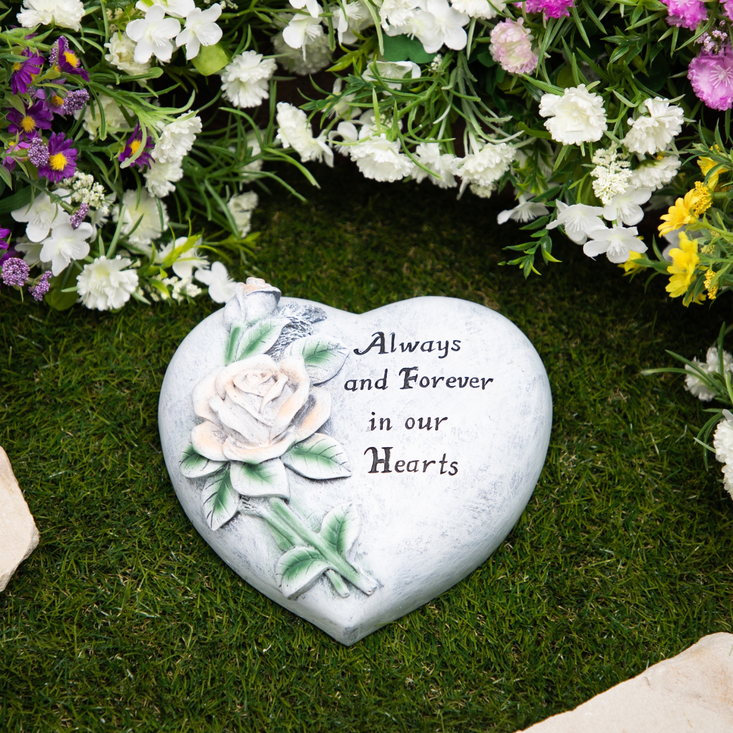 Always and Forever in Our Hearts Outdoor Memorial Garden Stone - 8"