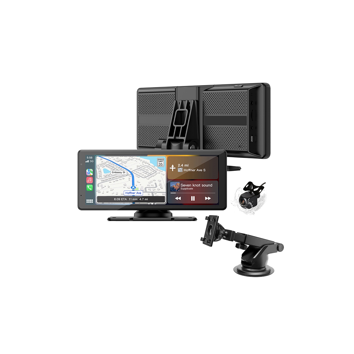 Multimédia 8.1 po Écran tactile Portable sans fil CarPlay et Android Auto avec caméra de recul, haut-parleur et microphone intégrés pour l'auto