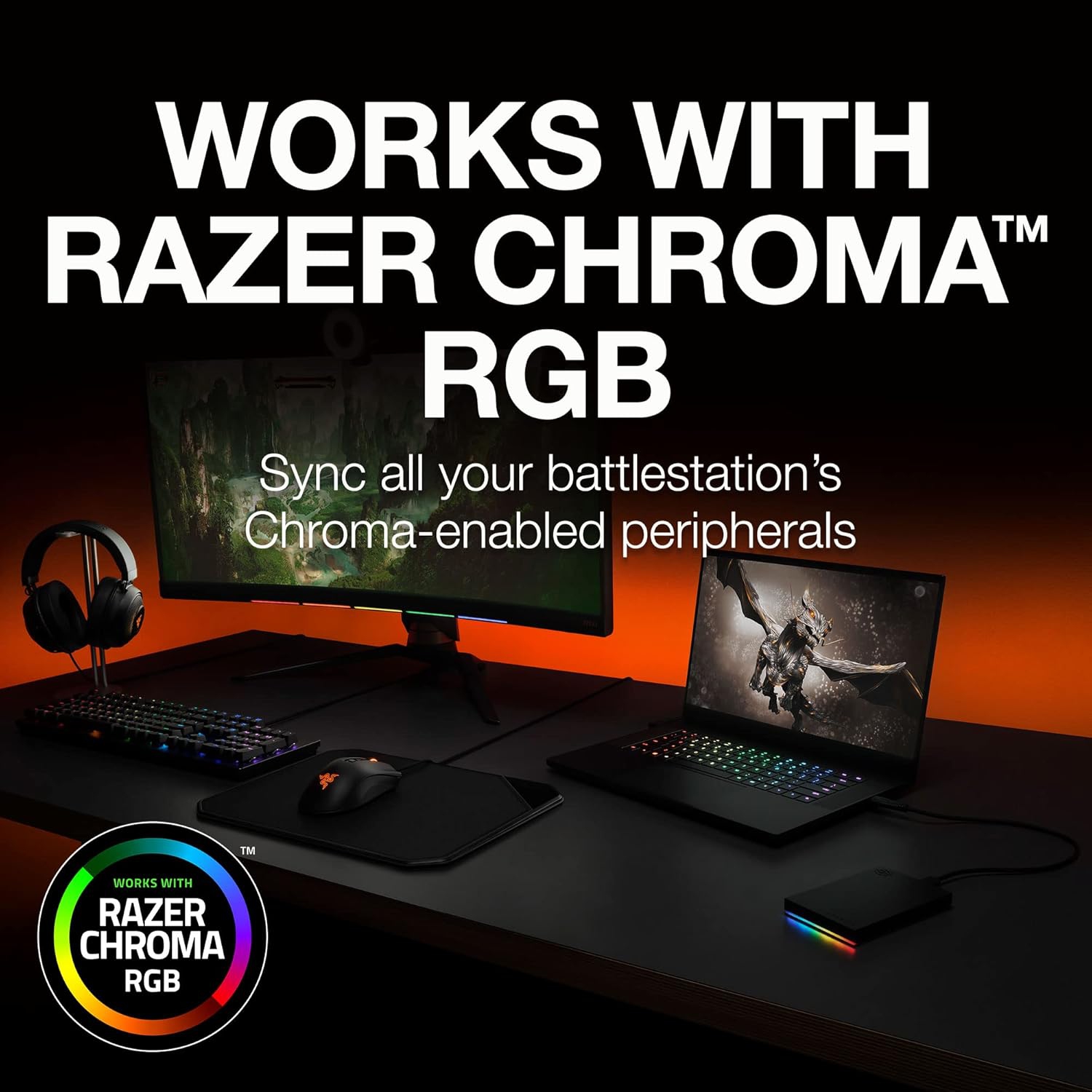 Disque dur externe de jeu FireCuda 1 To de Seagate - USB 3,2 de 1re génération, éclairage RVB LED pour PC et Mac avec services de sauvetage