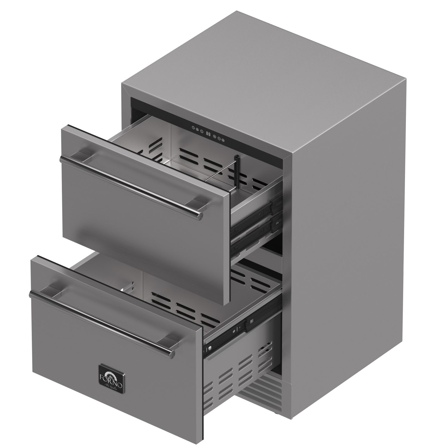 Forno Como – Réfrigérateur à tiroir intérieur extérieur de 24&nbsp;po, 4,87&nbsp;pi³, intérieur en acier inoxydable, tablettes réglables, éclairage