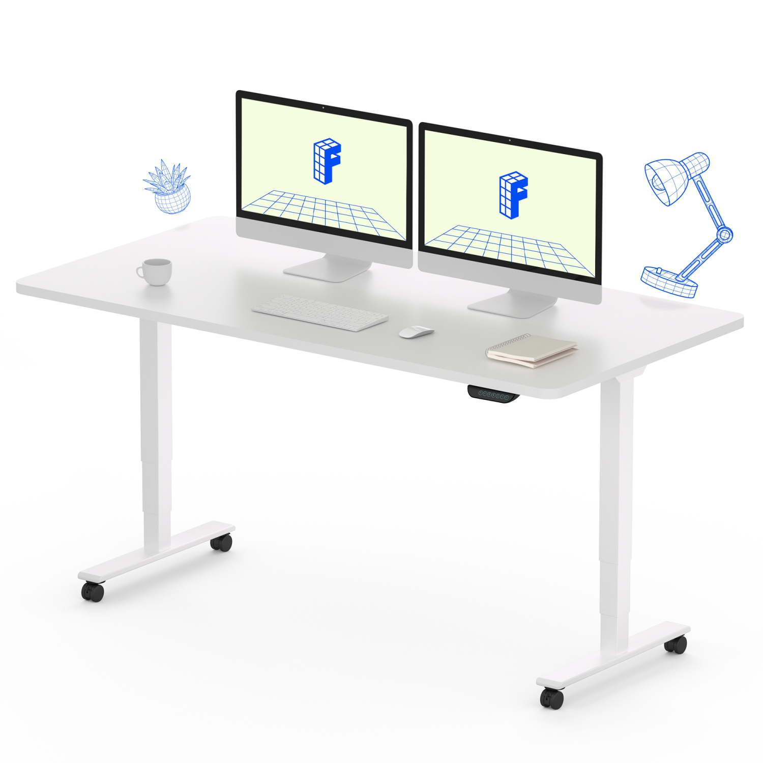 FlexiSpot Dual-Motor 3-Stage Electric Standing Desk with 55x28 Inch White Desktop and White Frame Heavy-Duty Height Adjustable Design