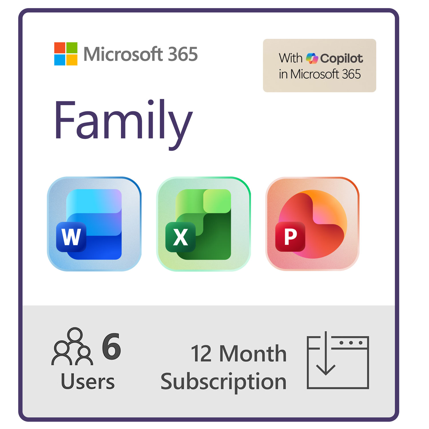 Microsoft 365 Family - 6 User - 12 Months + 3-Months* - Bilingual - Digital Download