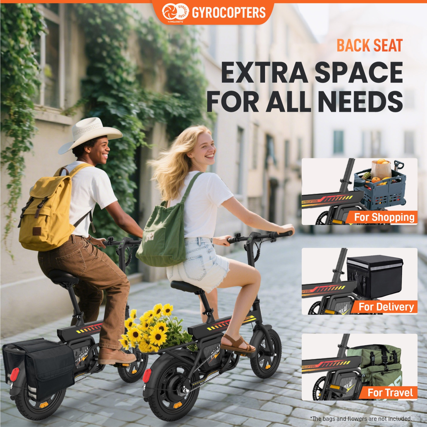 Gyrocopters PixAI Electric foldable cargo Bike for Adults/Teen, UL2849 Safe, PAS Range Upto 70km, Speed Upto 32km/h, Anti-Theft GPS, Dual Rider