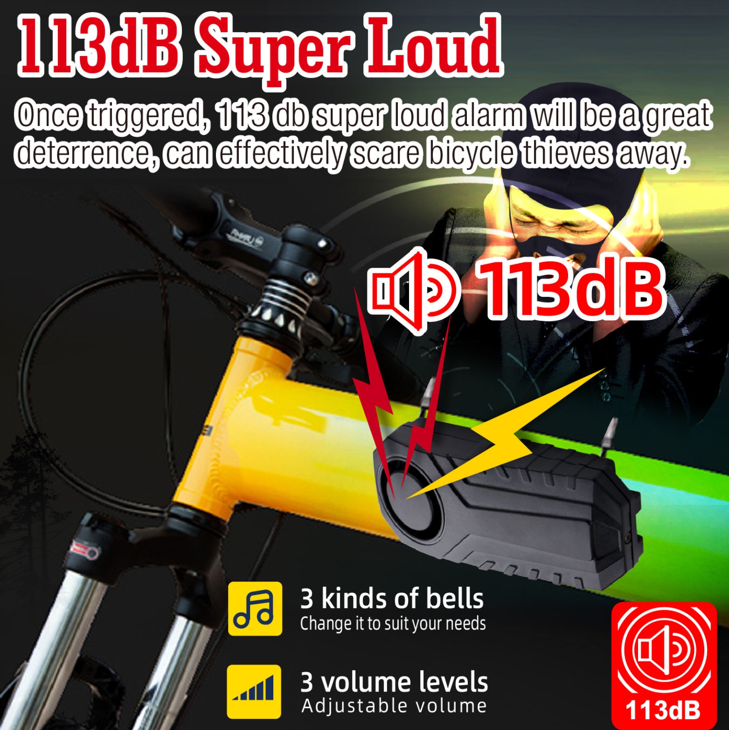 Bike Alarm with Remote(1 Pair), 113dB Wireless Anti-Theft Vibration Motorcycle Bicycle Alarm Vehicle Security Alarm System