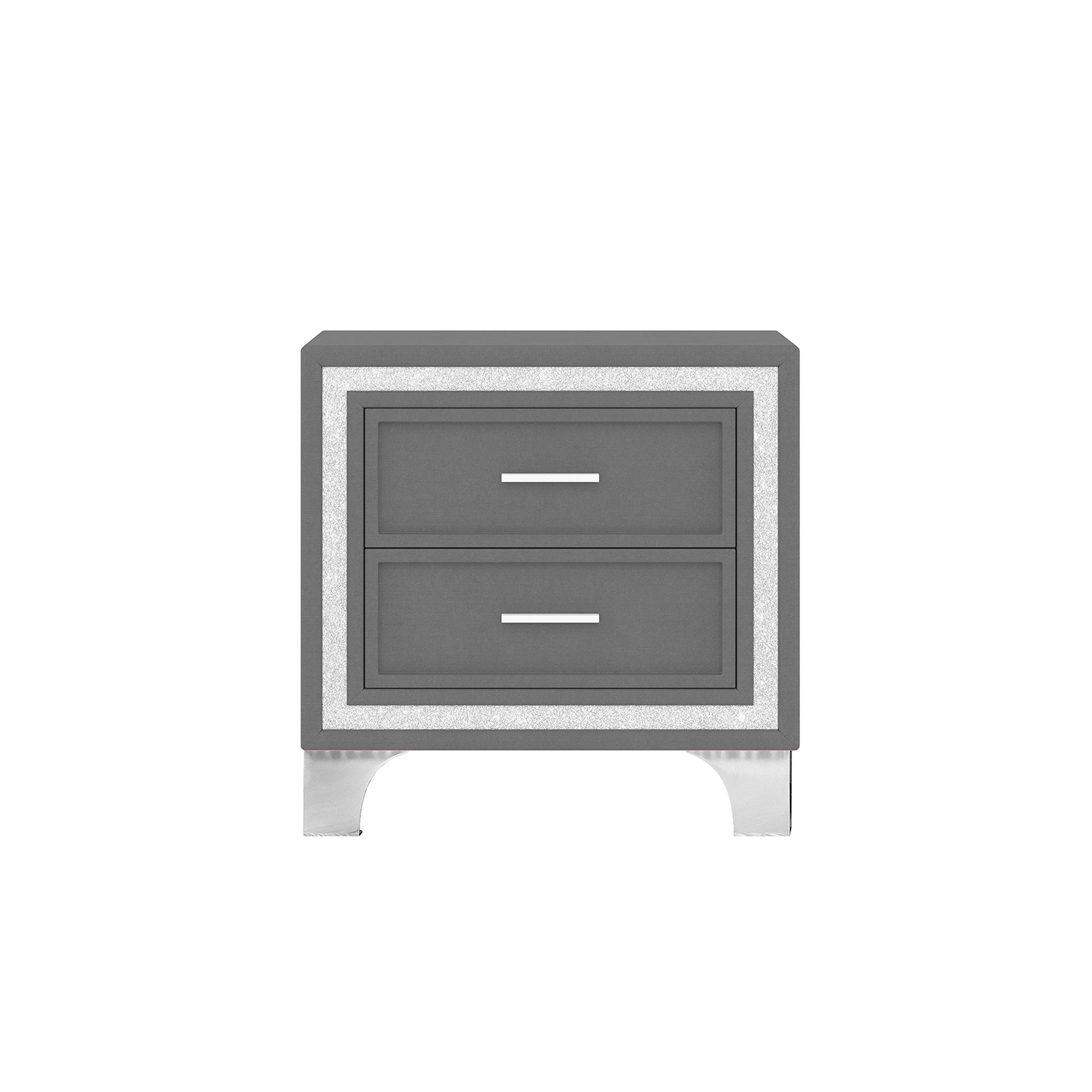 Table de chevet rétro mi-siècle Kepooman, bordure argentée scintillante et pattes en métal, table de chevet en velours à 2 tiroirs - Gris