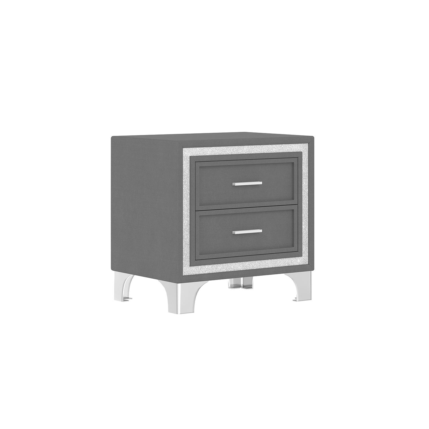 Table de chevet rétro mi-siècle Kepooman, bordure argentée scintillante et pattes en métal, table de chevet en velours à 2 tiroirs - Gris