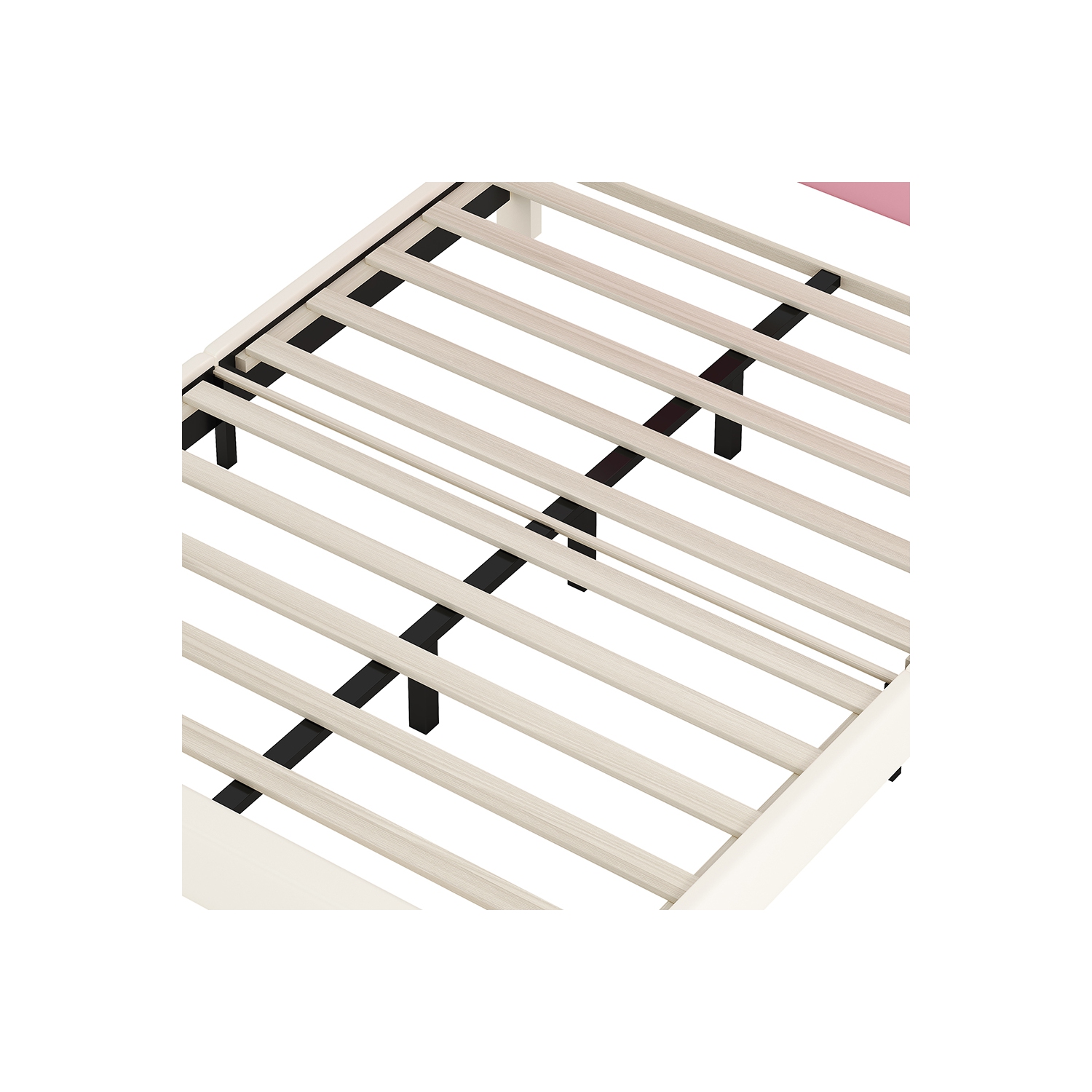 Lit rembourré princesse Kepooman avec tête de lit Crown, lit plateforme pleine grandeur avec tête et pied de lit - Crème