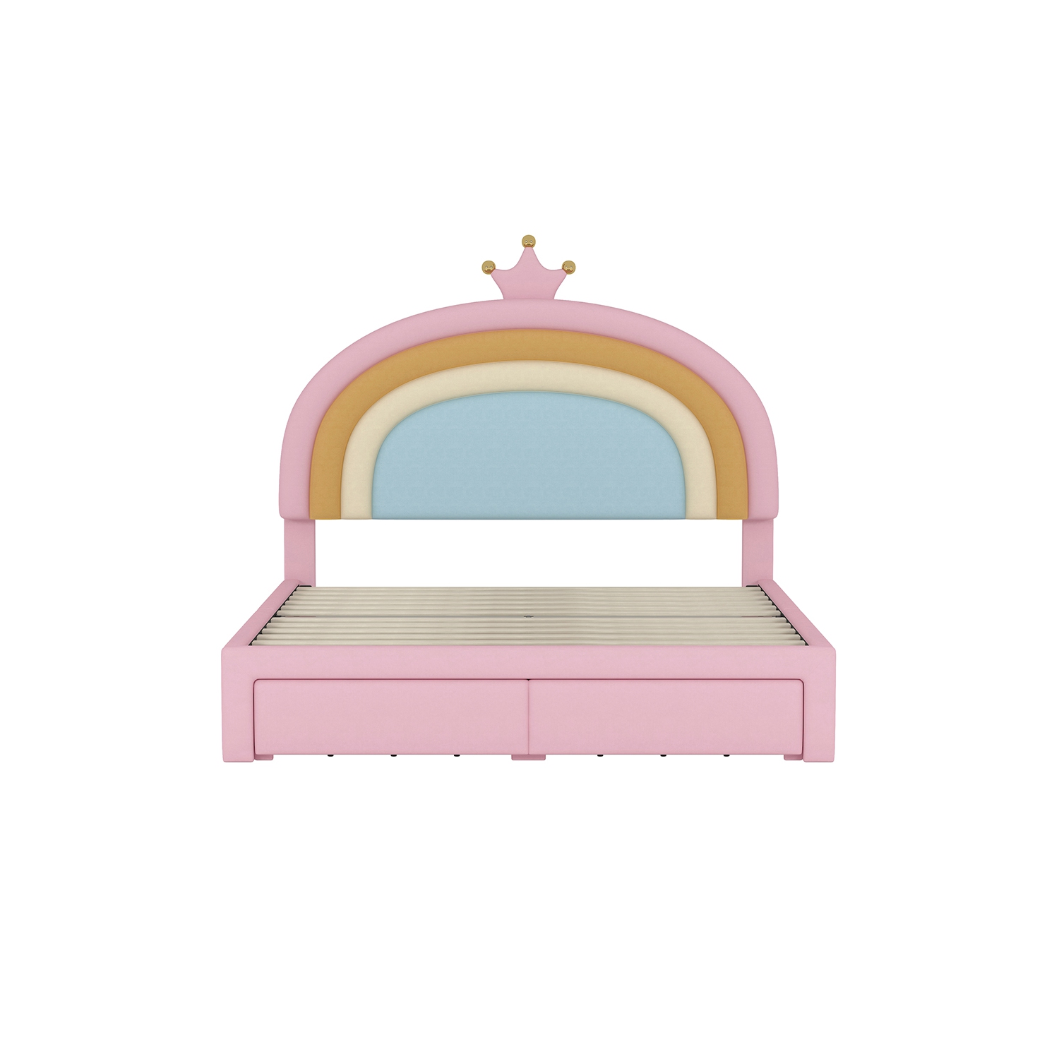 Lit double rembourré Rainbow Design Kepooman, lit plateforme en velours Princess avec tiroir de rangement